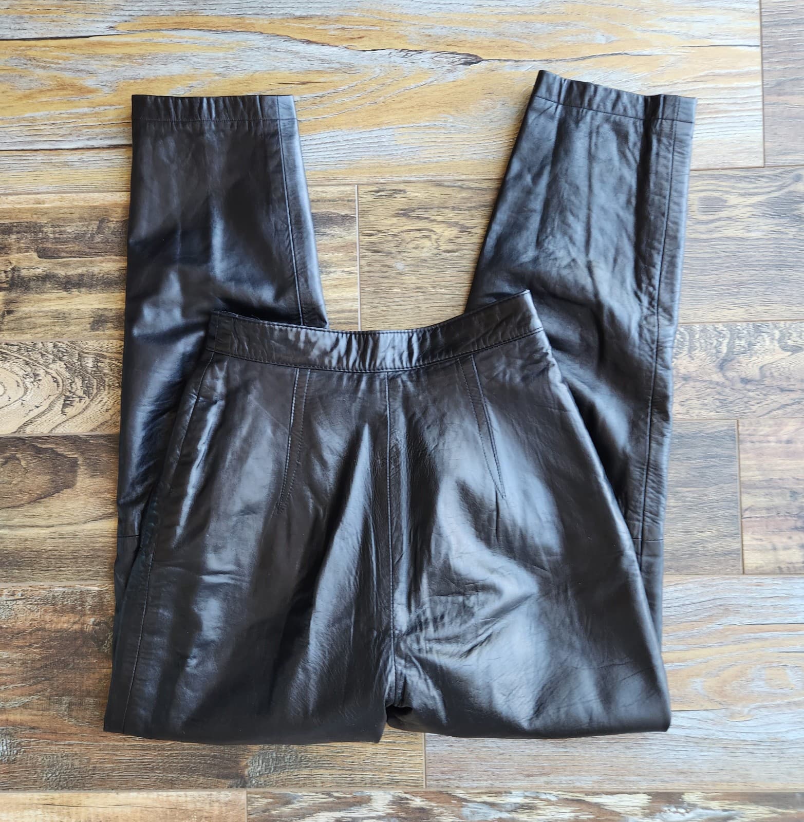 Vintage Ann Taylor Made in USA Leather High Waist Slouchy Pleat Pants Black Sz.6 - Thumbnail 7