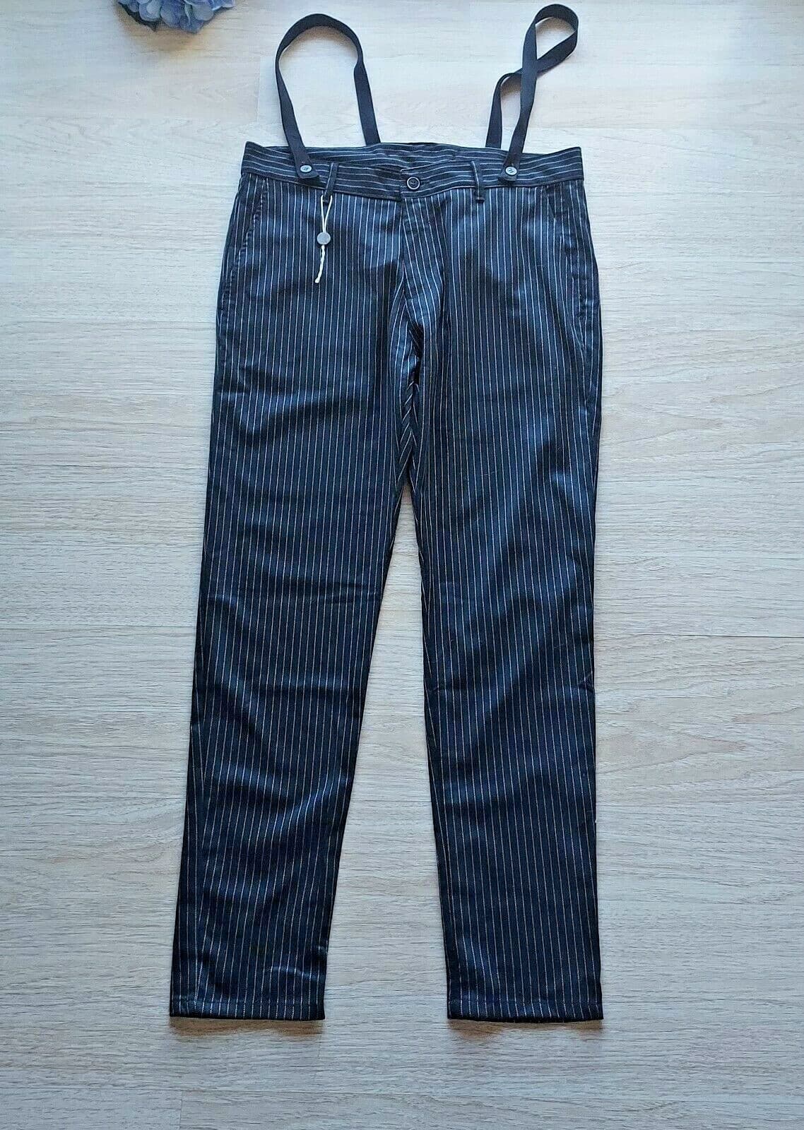 NWoT PIERRE DARRE Suspender Pants Pin Stripe Black Men Sz.50 Made in Italy