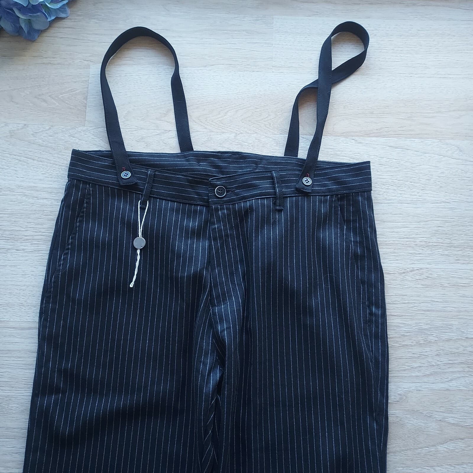 NWoT PIERRE DARRE Suspender Pants Pin Stripe Black Men Sz.50 Made in Italy - Thumbnail 3
