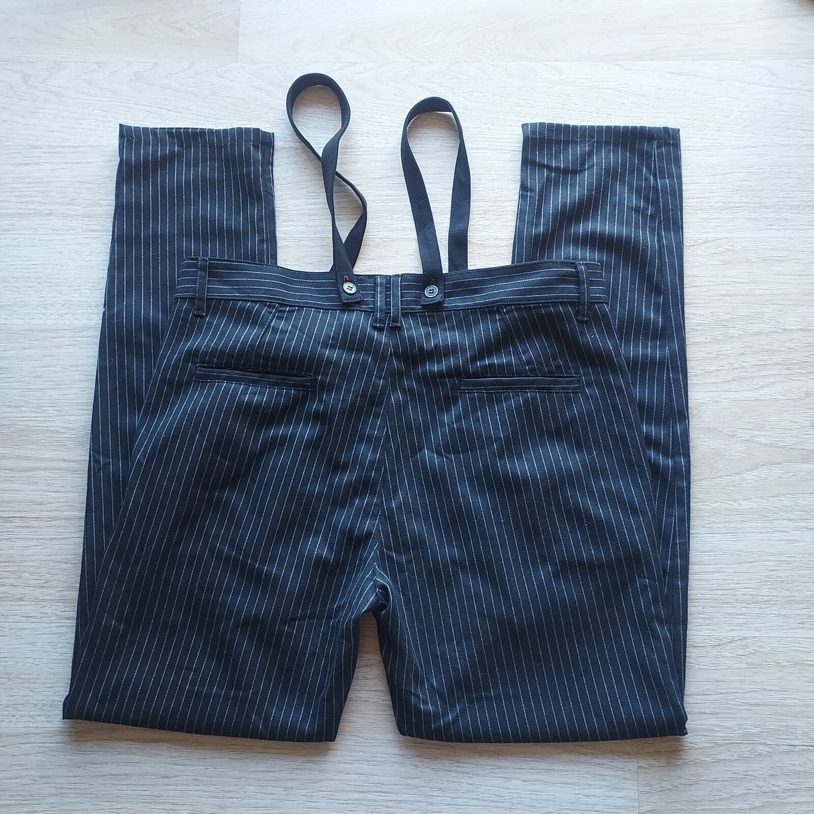 NWoT PIERRE DARRE Suspender Pants Pin Stripe Black Men Sz.50 Made in Italy - Thumbnail 4