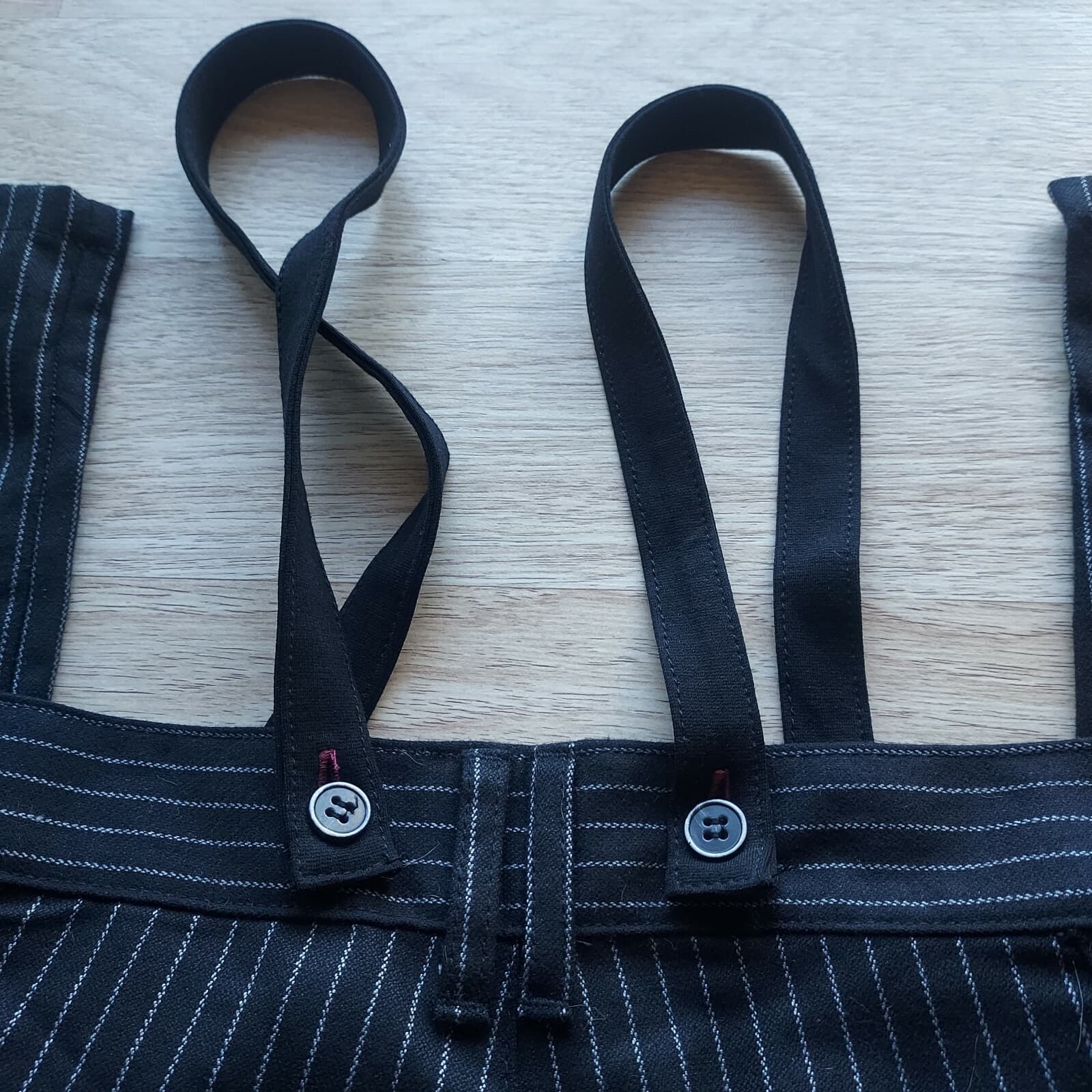 NWoT PIERRE DARRE Suspender Pants Pin Stripe Black Men Sz.50 Made in Italy - Thumbnail 5