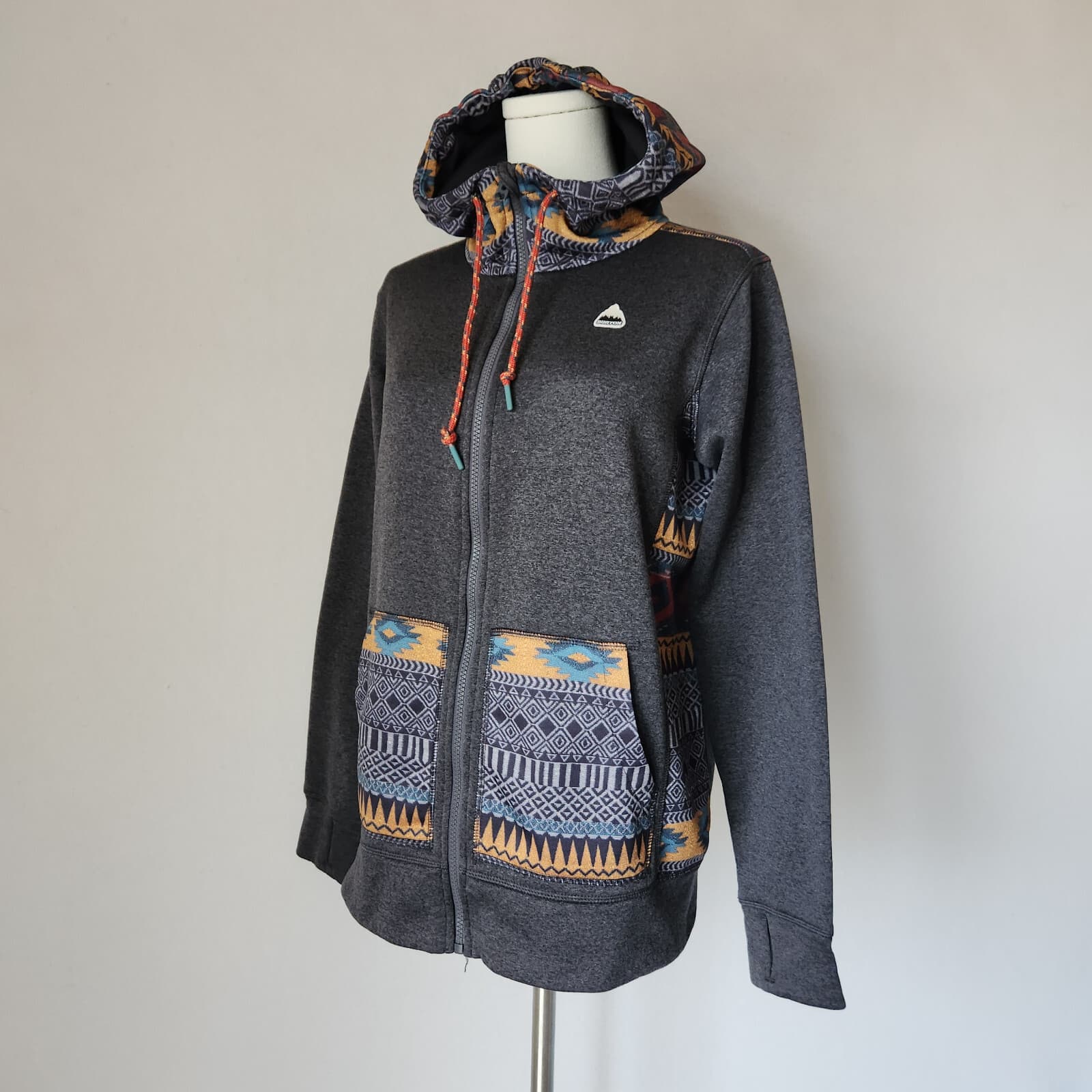 Burton Oak Aztec Southwest Hoodie Sweatshirt Full-Zip Fleece Lined Grey Womens S - Thumbnail 3