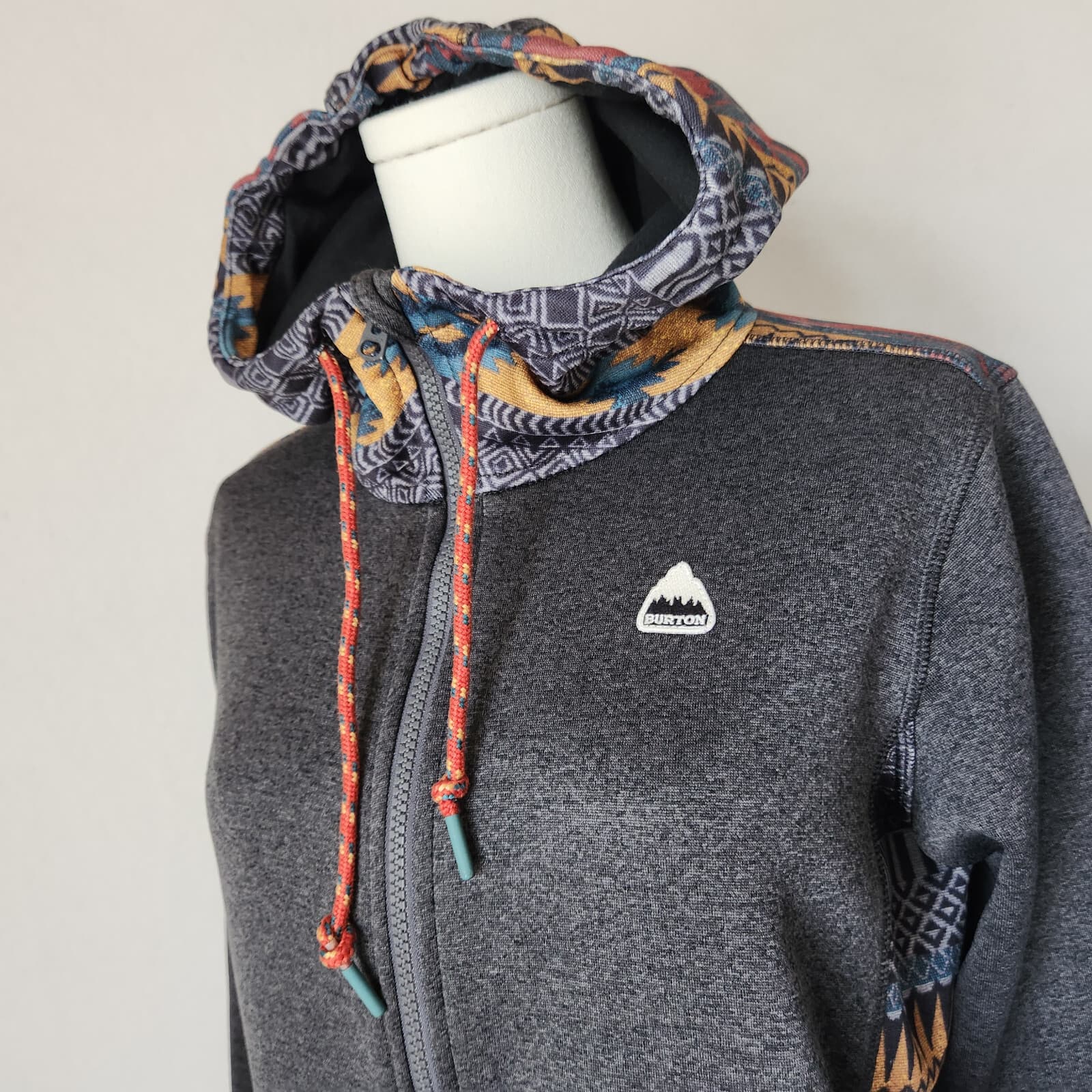 Burton Oak Aztec Southwest Hoodie Sweatshirt Full-Zip Fleece Lined Grey Womens S - Thumbnail 5