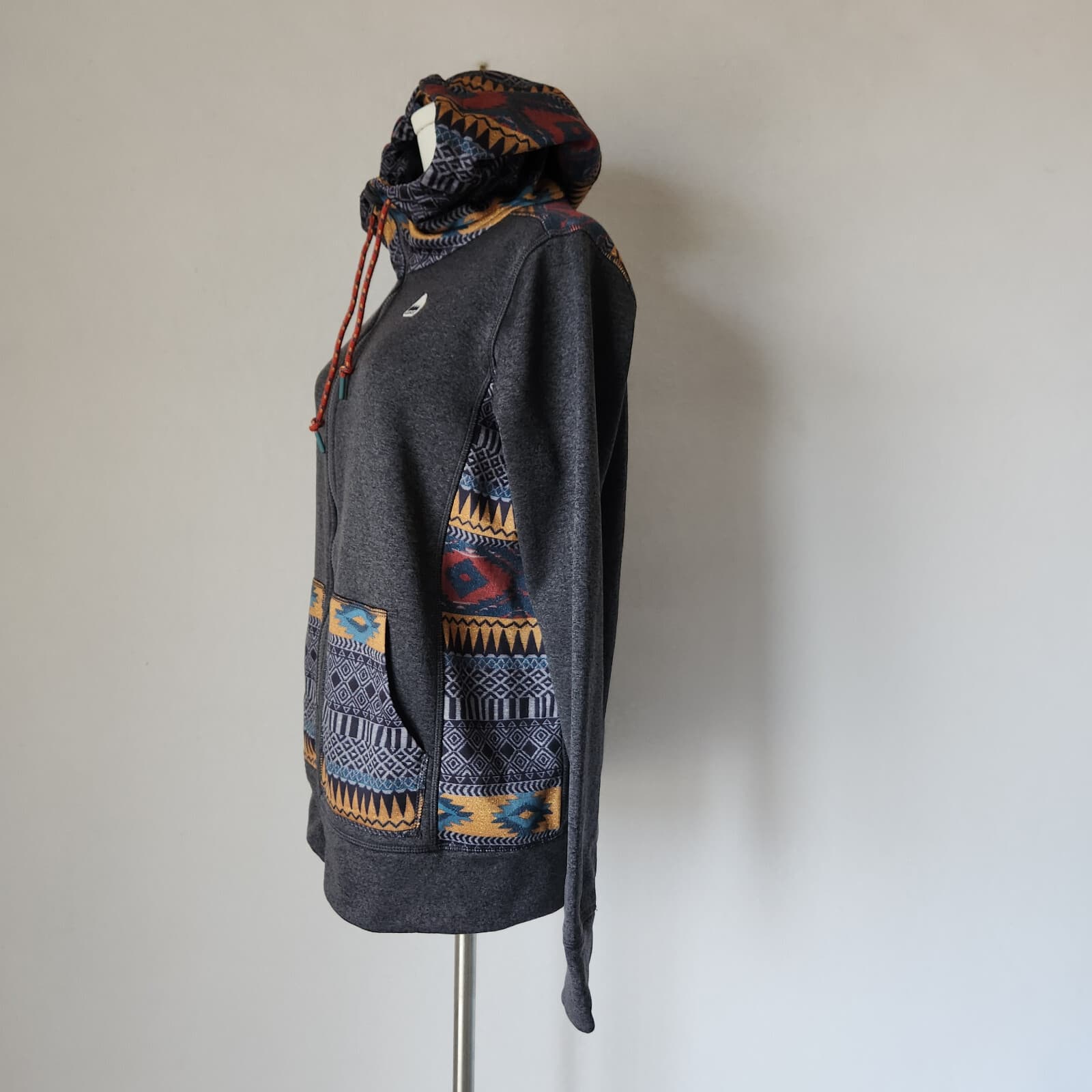 Burton Oak Aztec Southwest Hoodie Sweatshirt Full-Zip Fleece Lined Grey Womens S - Thumbnail 6