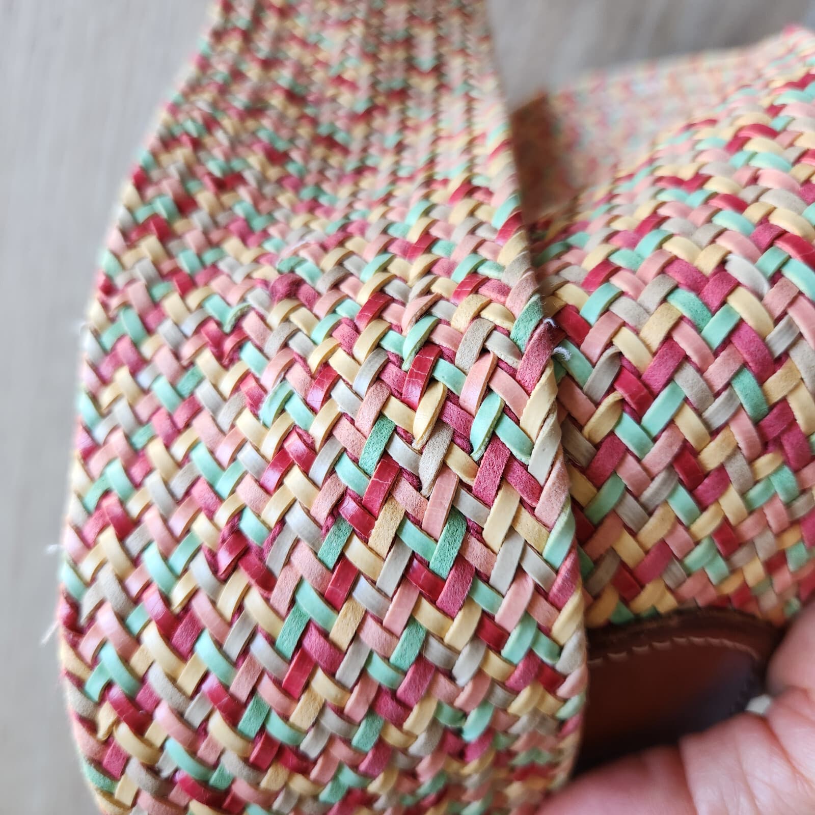 Fossil 2.5" Wide Island Weave Multicolor Leather Braided Belt Brass Buckle Sz.L - Thumbnail 7