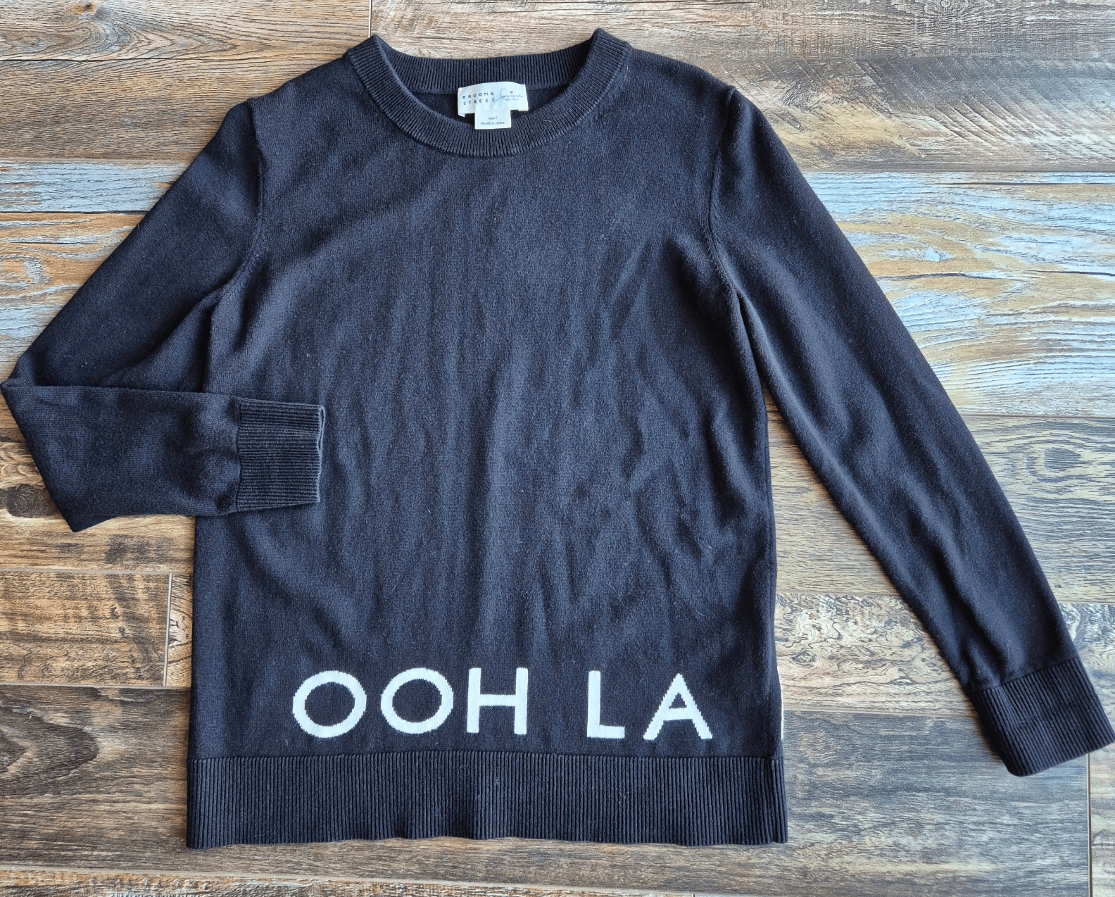 Kate Spade Broome Street Ooh La La Cotton Cashmere Crew Sweater Black Women's S