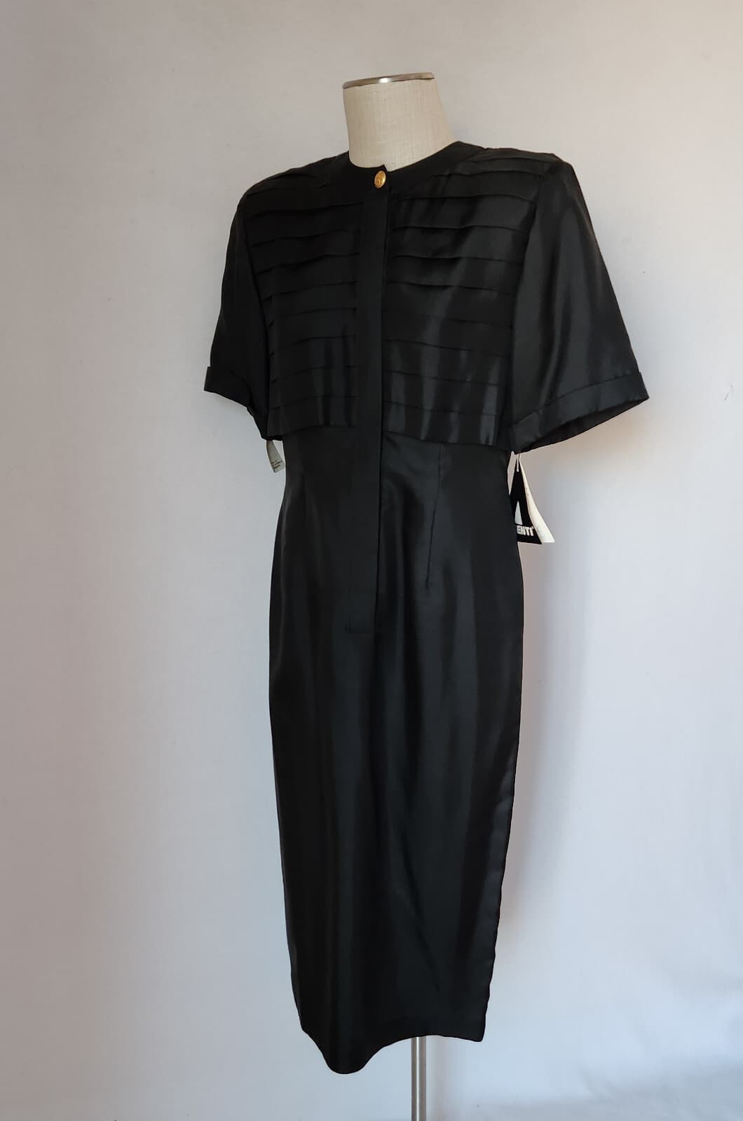 Vintage NWT Argenti 100% Silk Formal Evening Midi Dress Short Sleeve Black Sz.12 - Thumbnail 3