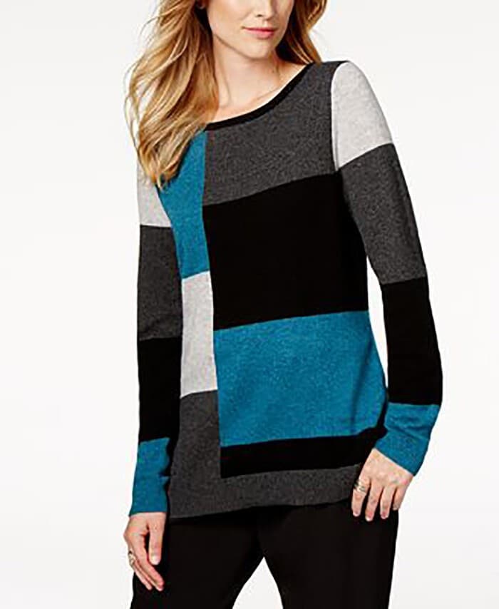 NWT Charter Club Luxury 100% Cashmere Colorblock Crew Neck Sweater Women's M - Thumbnail 2