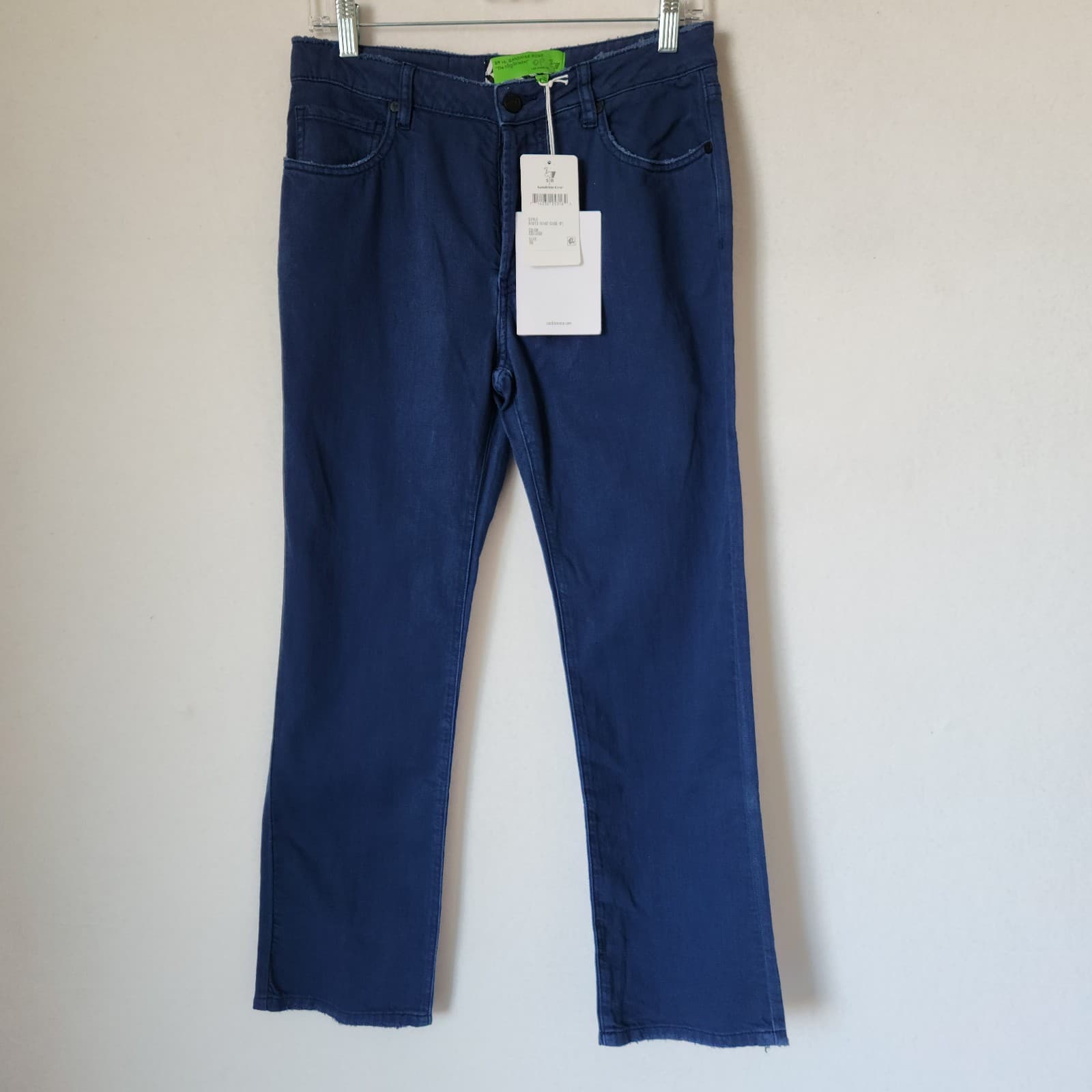 NWT Sandrine Rose Linen Blend Straight Pants Buttonfly College Blue Sz.28 R1013 - Thumbnail 3
