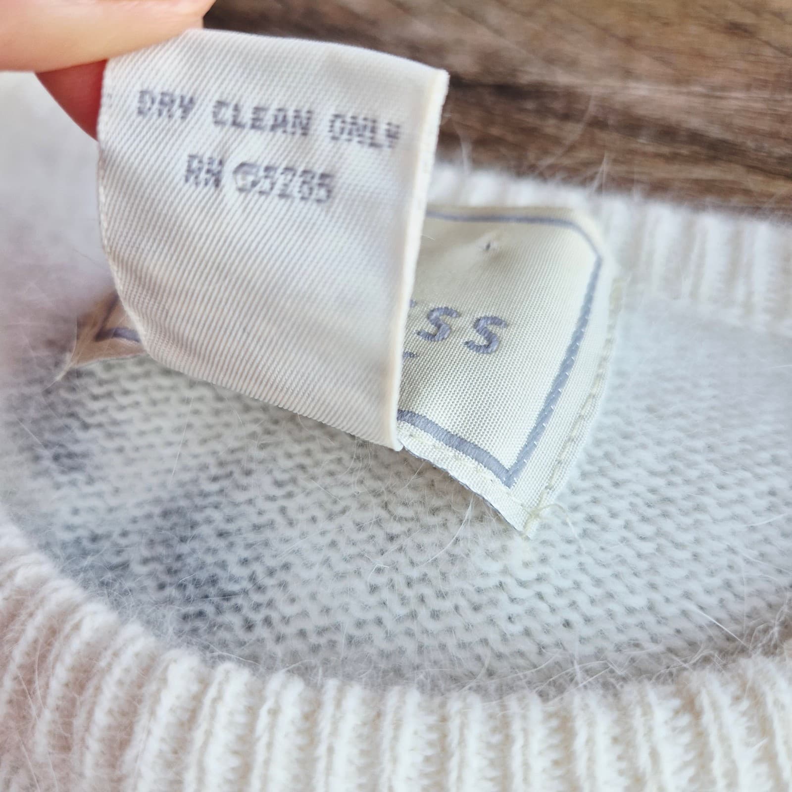 Vintage'90 Express Tricot Floral Rabbit Hair Blend Short Sleeve Sweater Ivory XS - Thumbnail 8