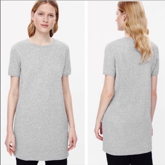 COS Cotton Blend Knit Shift Dress Pullover Short Sleeve Crew Neck Gray Sz.XS - Thumbnail 2
