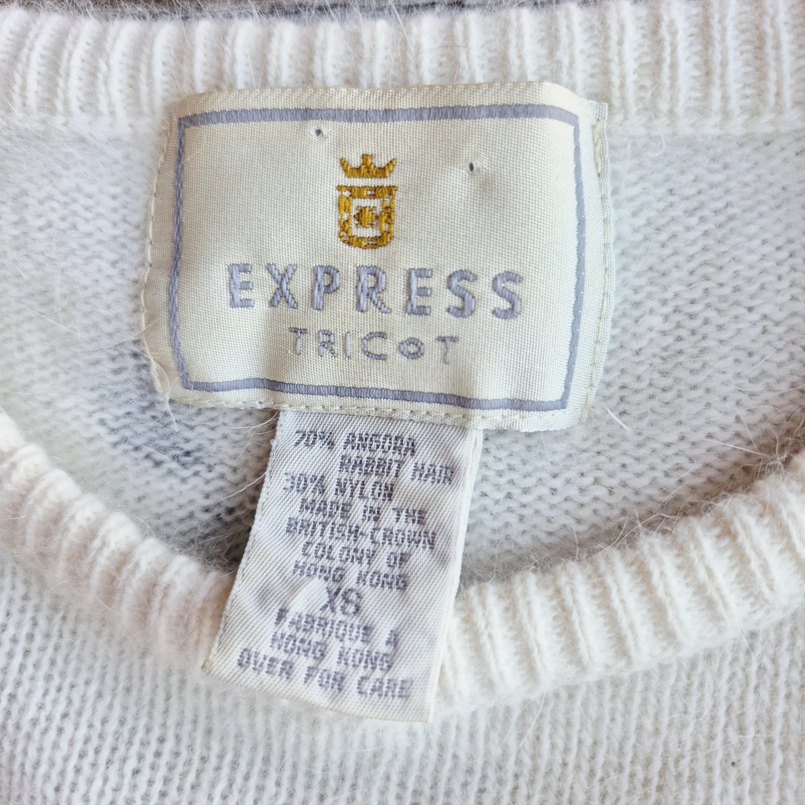 Vintage'90 Express Tricot Floral Rabbit Hair Blend Short Sleeve Sweater Ivory XS - Thumbnail 7