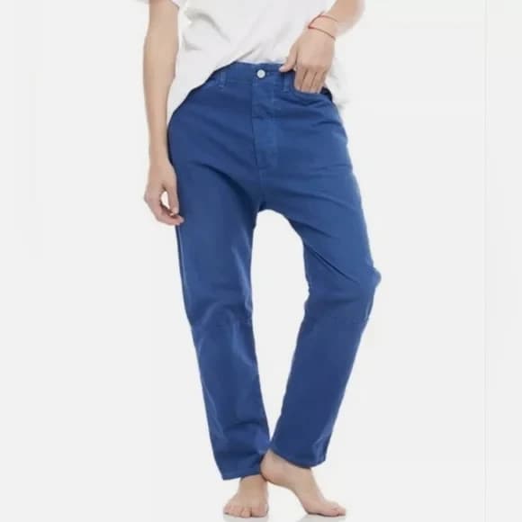 NWT Sandrine Rose Linen Blend Straight Pants Buttonfly College Blue Sz.28 R1013 - Thumbnail 2