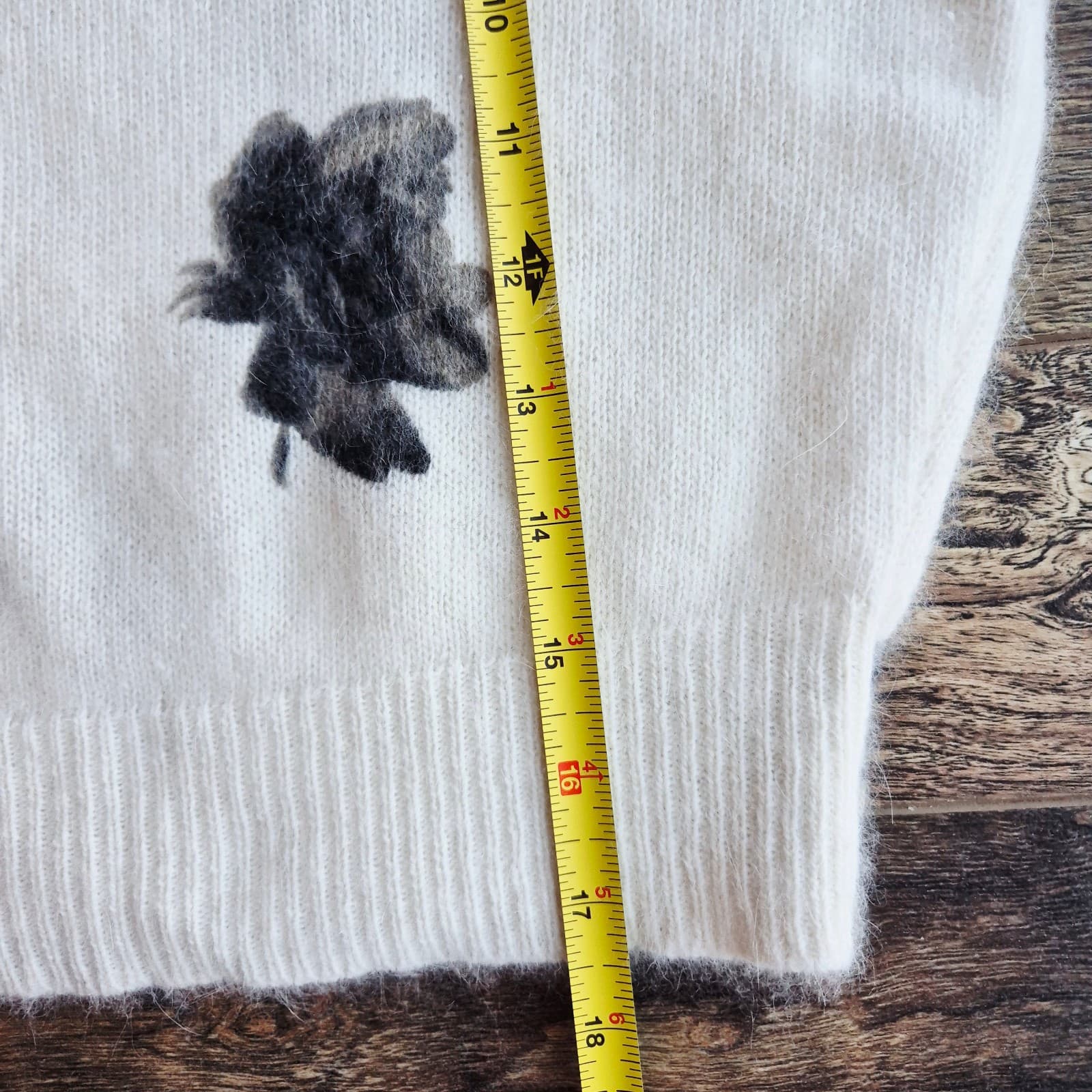 Vintage'90 Express Tricot Floral Rabbit Hair Blend Short Sleeve Sweater Ivory XS - Thumbnail 11