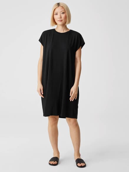 EILEEN FISHER Tunic T-Shirt Dress Boxy Viscose Jersey Cap-Sleeve Black Women's S - Thumbnail 5