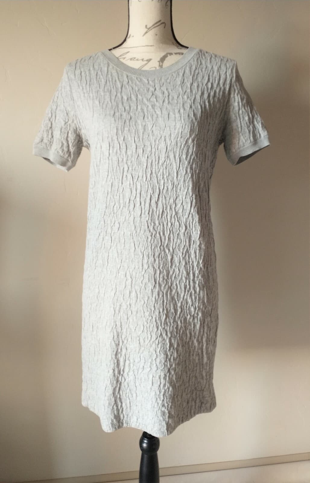 COS Cotton Blend Knit Shift Dress Pullover Short Sleeve Crew Neck Gray Sz.XS - Thumbnail 3
