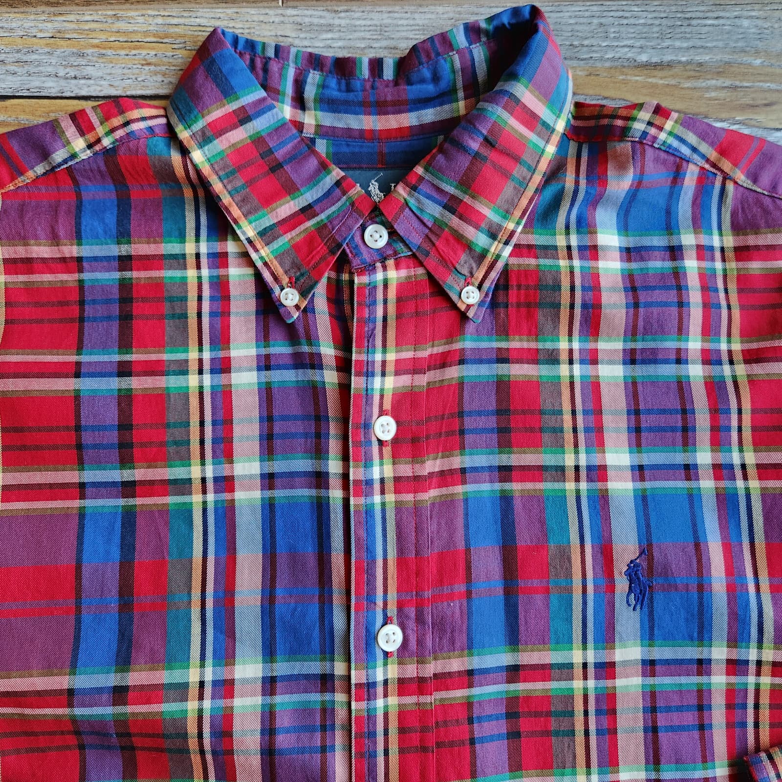 Vintage Ralph Lauren Plaid Classic Fit Button-Down Shirt Long Sleeve Red Men's L - Thumbnail 3