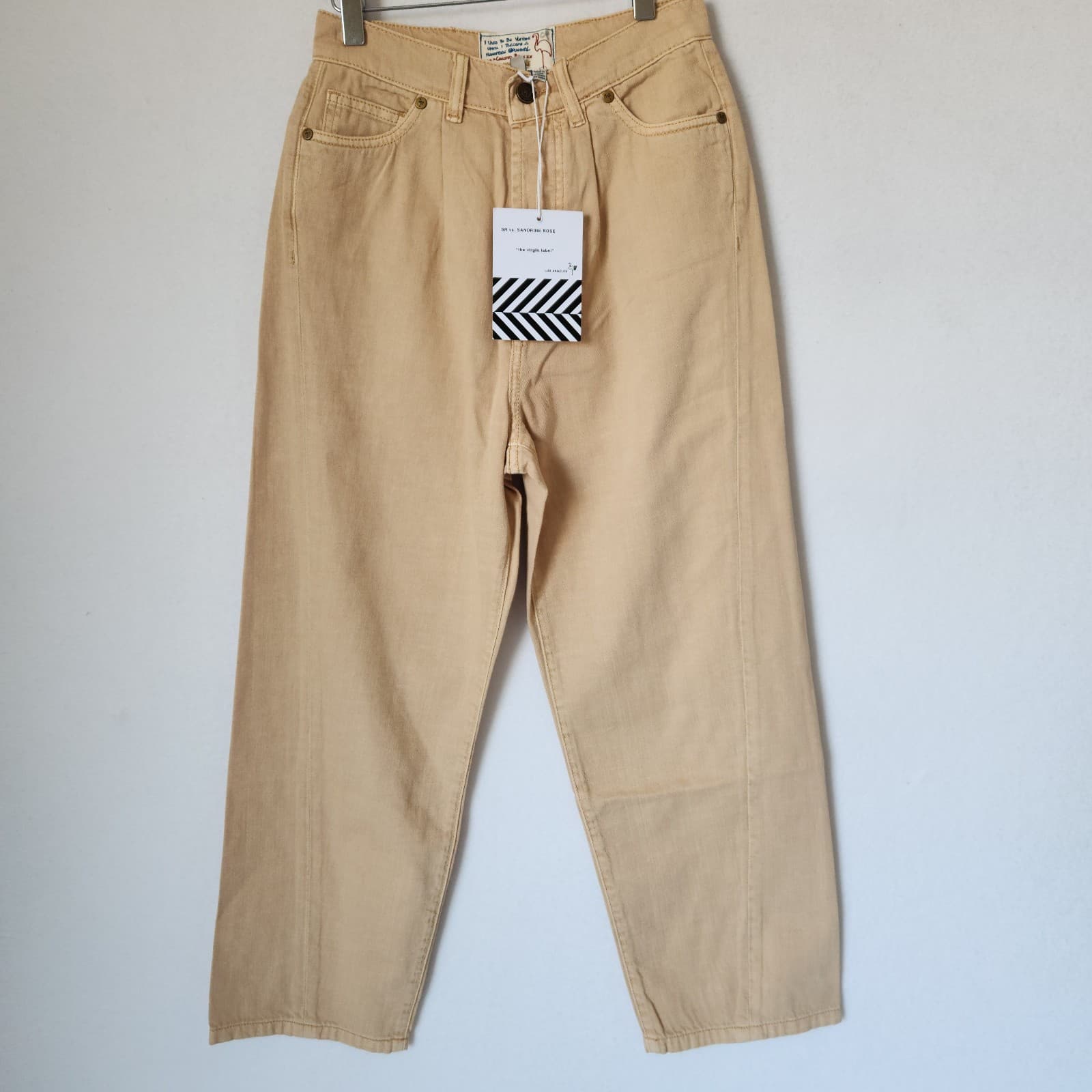 NWT Sandrine Rose The Fred Pleated Tapered Pants Buttonfly Beige Womens 25 R1016 - Thumbnail 2