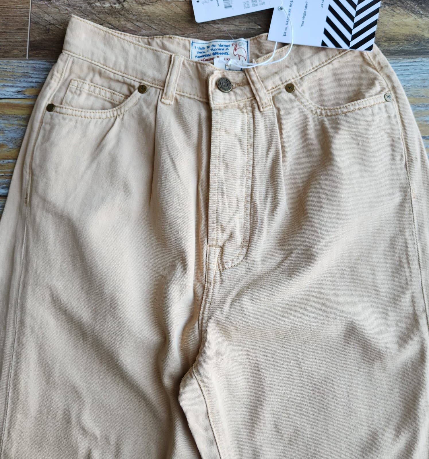 NWT Sandrine Rose The Fred Pleated Tapered Pants Buttonfly Beige Womens 25 R1016 - Thumbnail 3