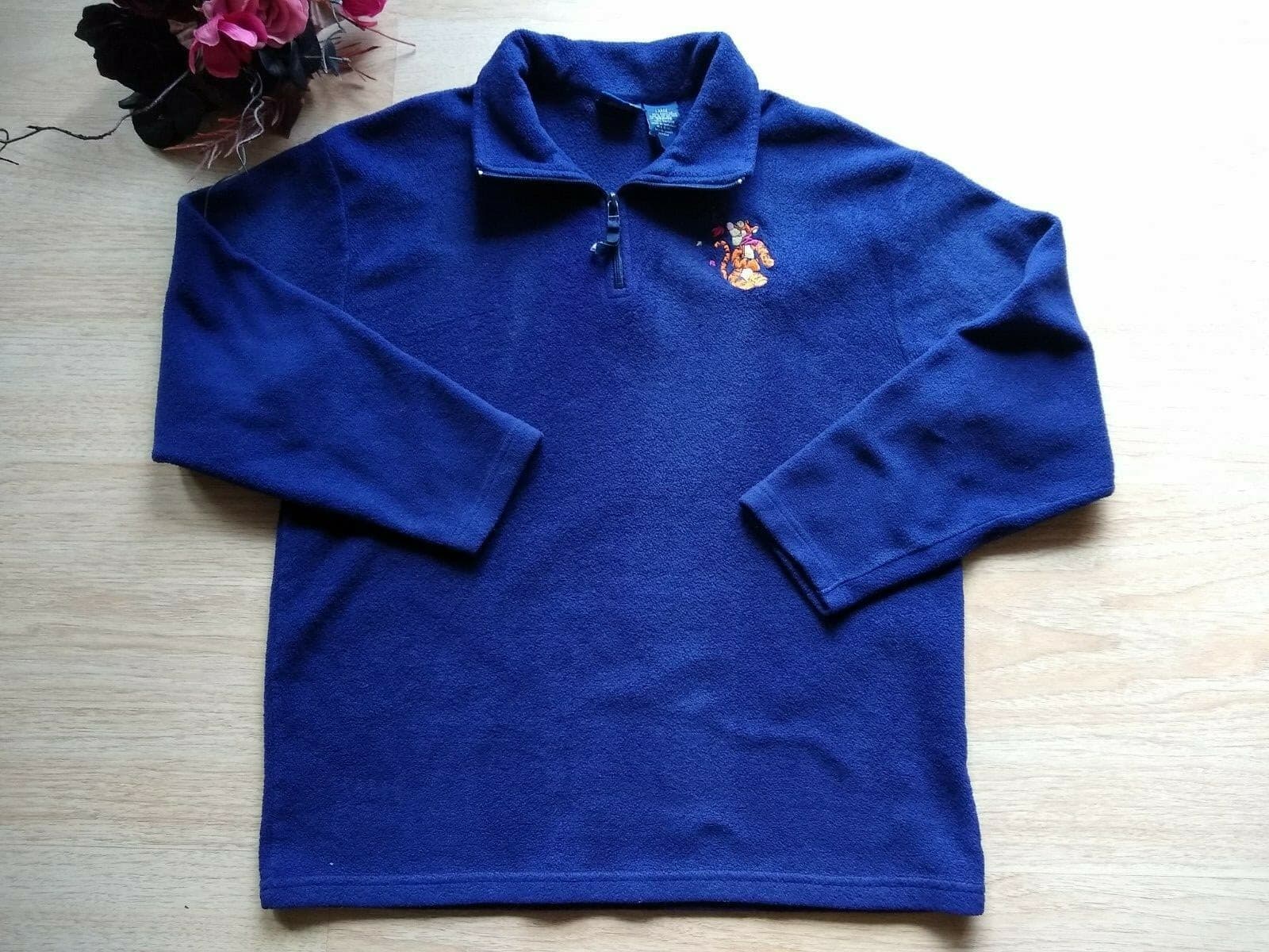 Pooh Disney Fleece Sweatshirt Sweater 1/4 Zip Embroidered Navy Blue Sz.L - Thumbnail 2
