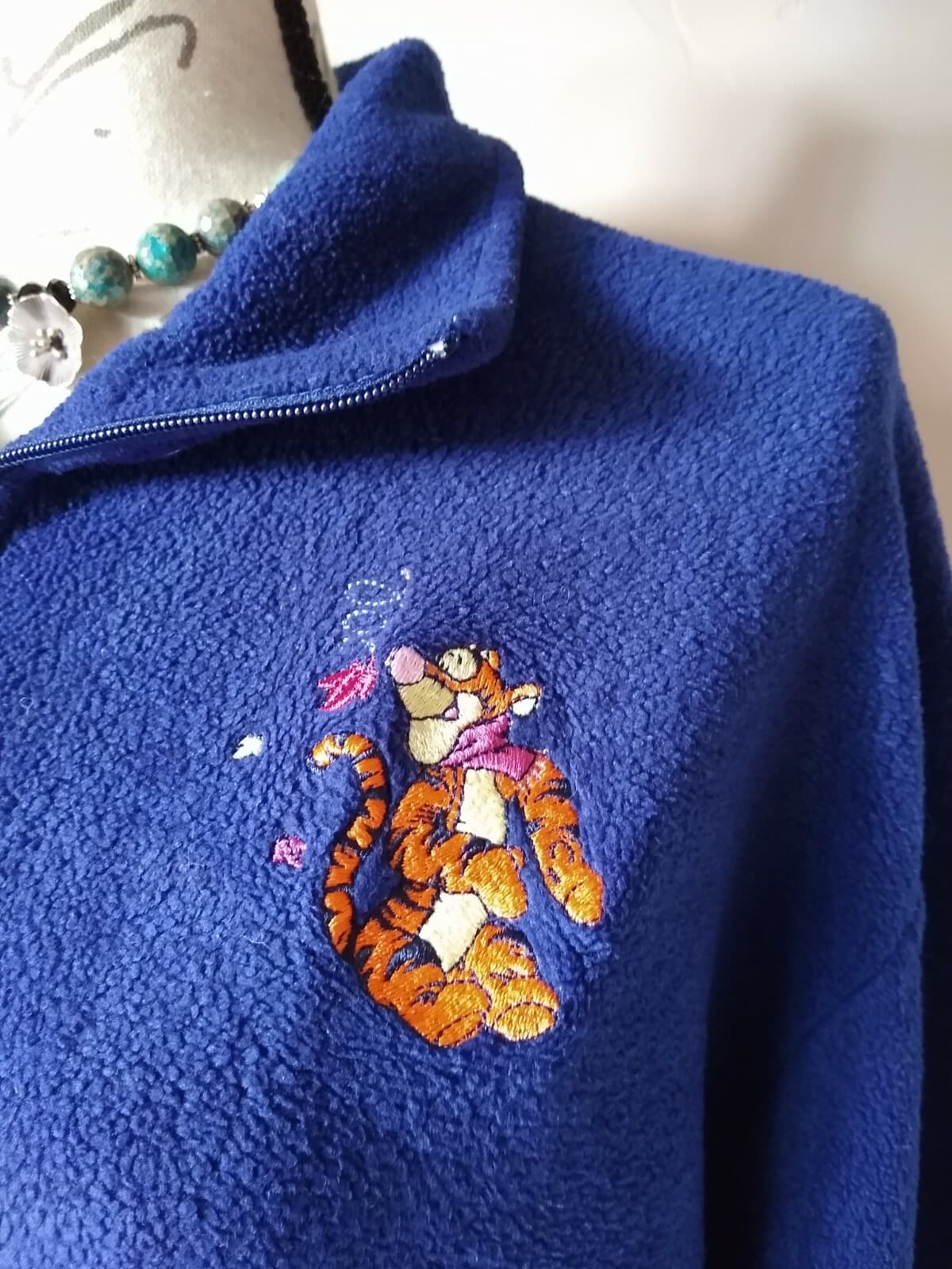 Pooh Disney Fleece Sweatshirt Sweater 1/4 Zip Embroidered Navy Blue Sz.L - Thumbnail 3