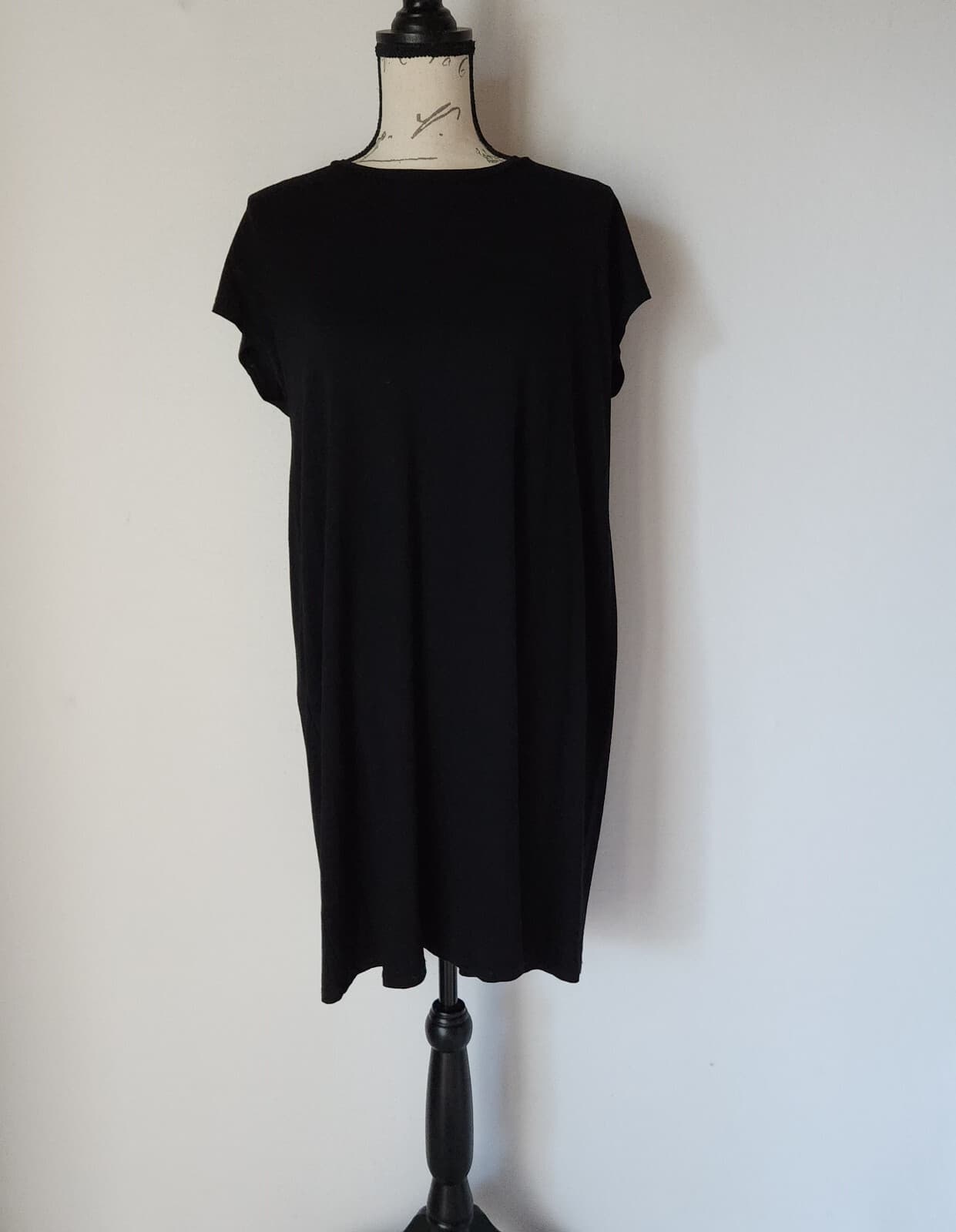 EILEEN FISHER Tunic T-Shirt Dress Boxy Viscose Jersey Cap-Sleeve Black Women's S - Thumbnail 2