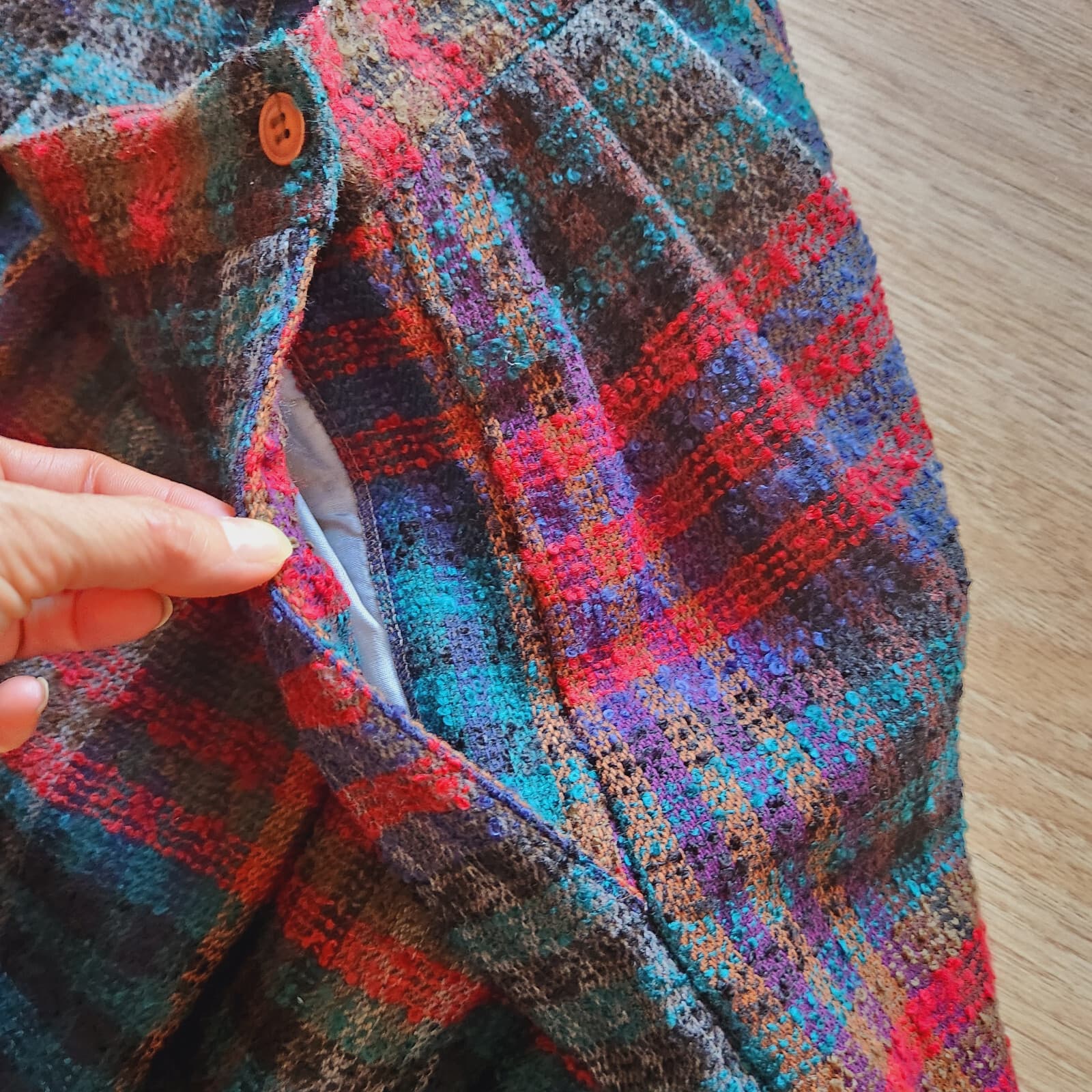 Vintage Diane Von Furstenberg Wool Blend Tweed Plaid Pleat Skirt Pocket Sz.14 - Thumbnail 5