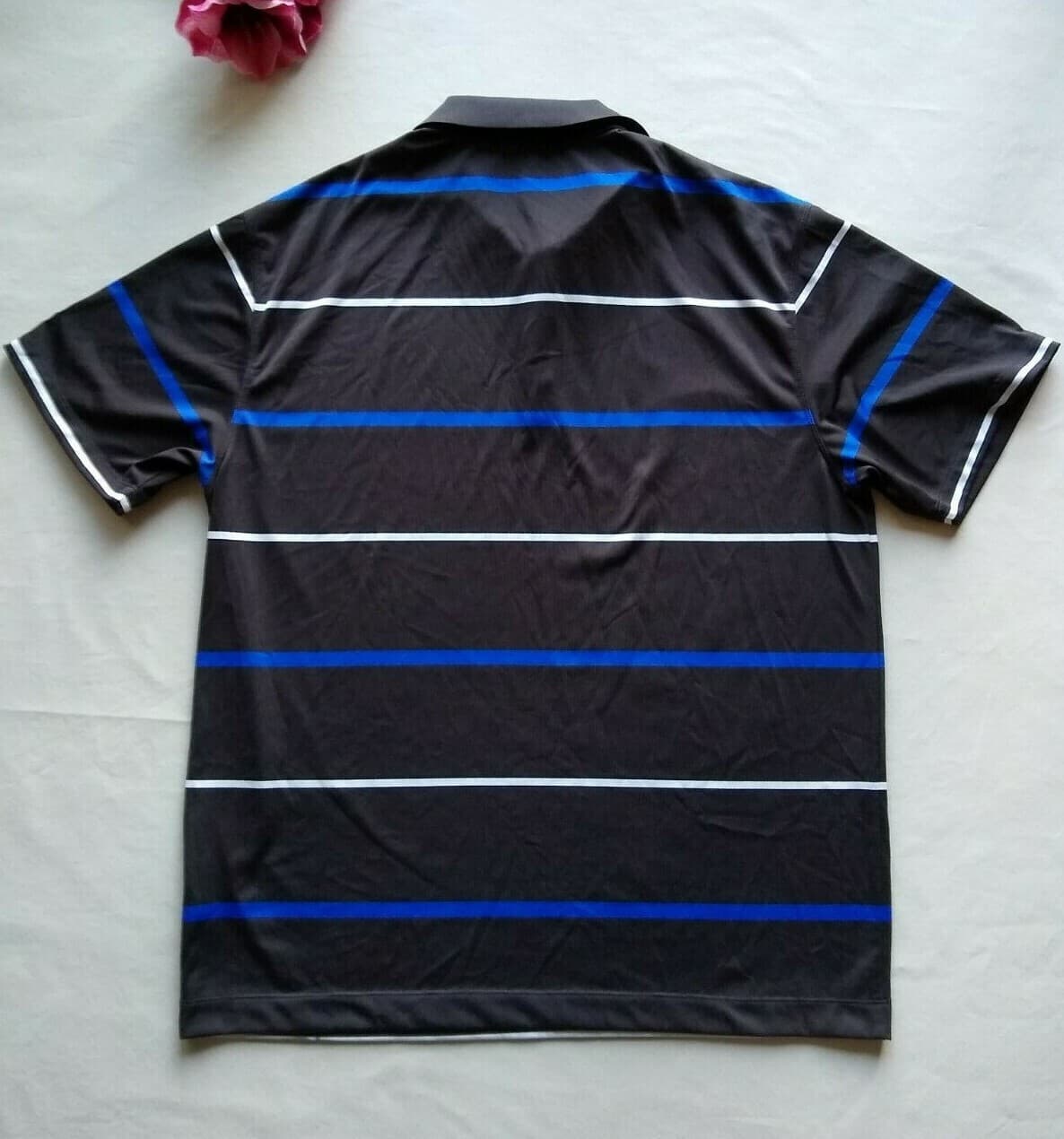 NIKE GOLF Dri-fit Polo Shirt Short Sleeves 1/4 Buttons Black Strip Sz.L - Thumbnail 2
