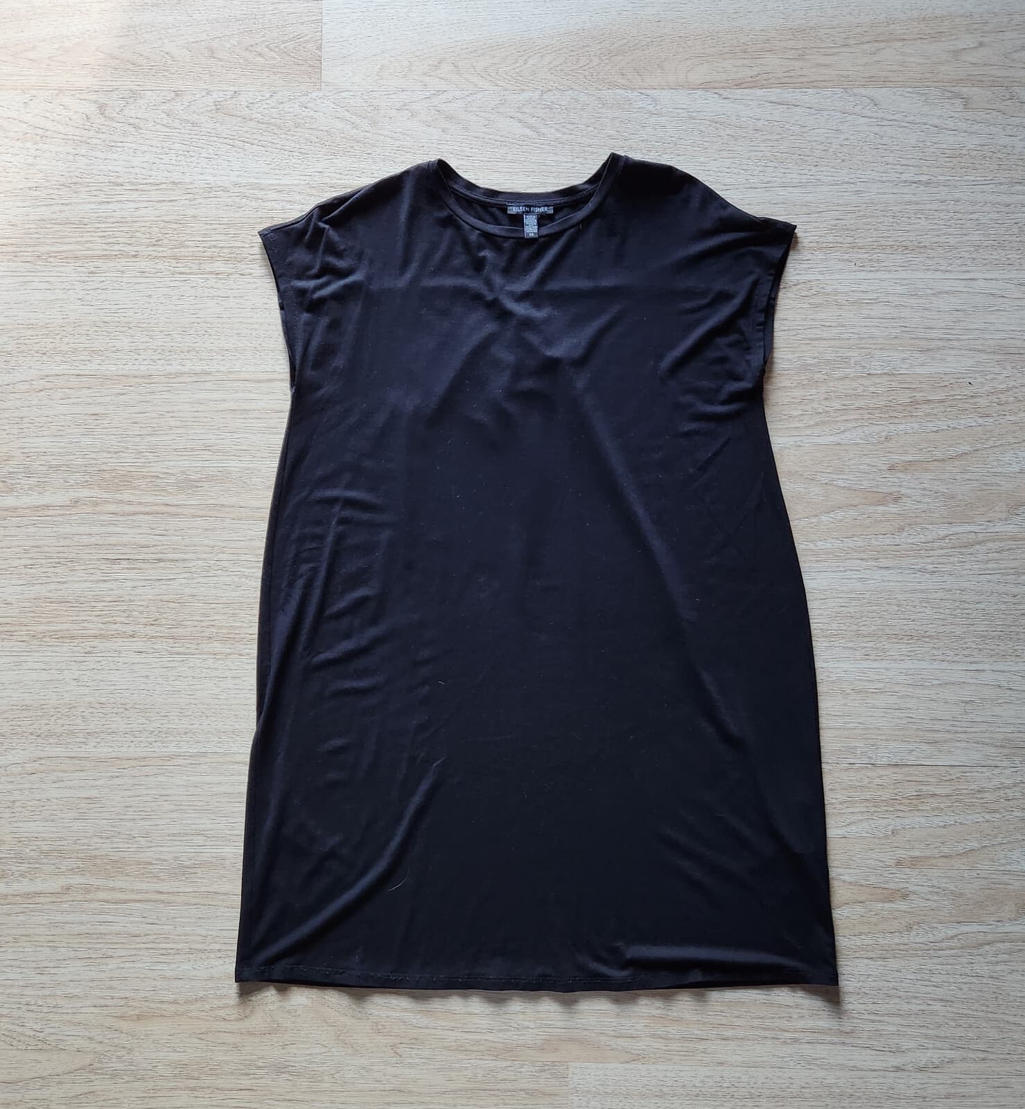 EILEEN FISHER Tunic T-Shirt Dress Boxy Viscose Jersey Cap-Sleeve Black Women's S - Thumbnail 4