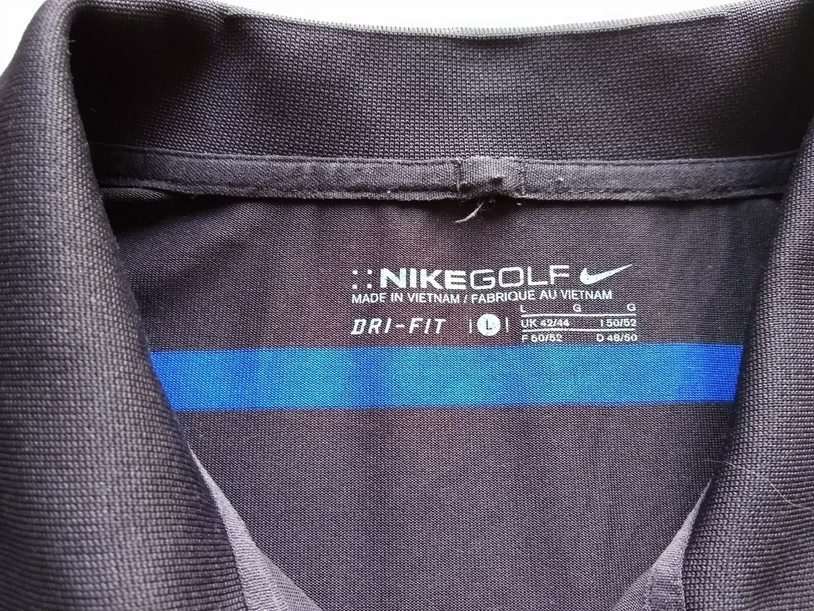 NIKE GOLF Dri-fit Polo Shirt Short Sleeves 1/4 Buttons Black Strip Sz.L - Thumbnail 5