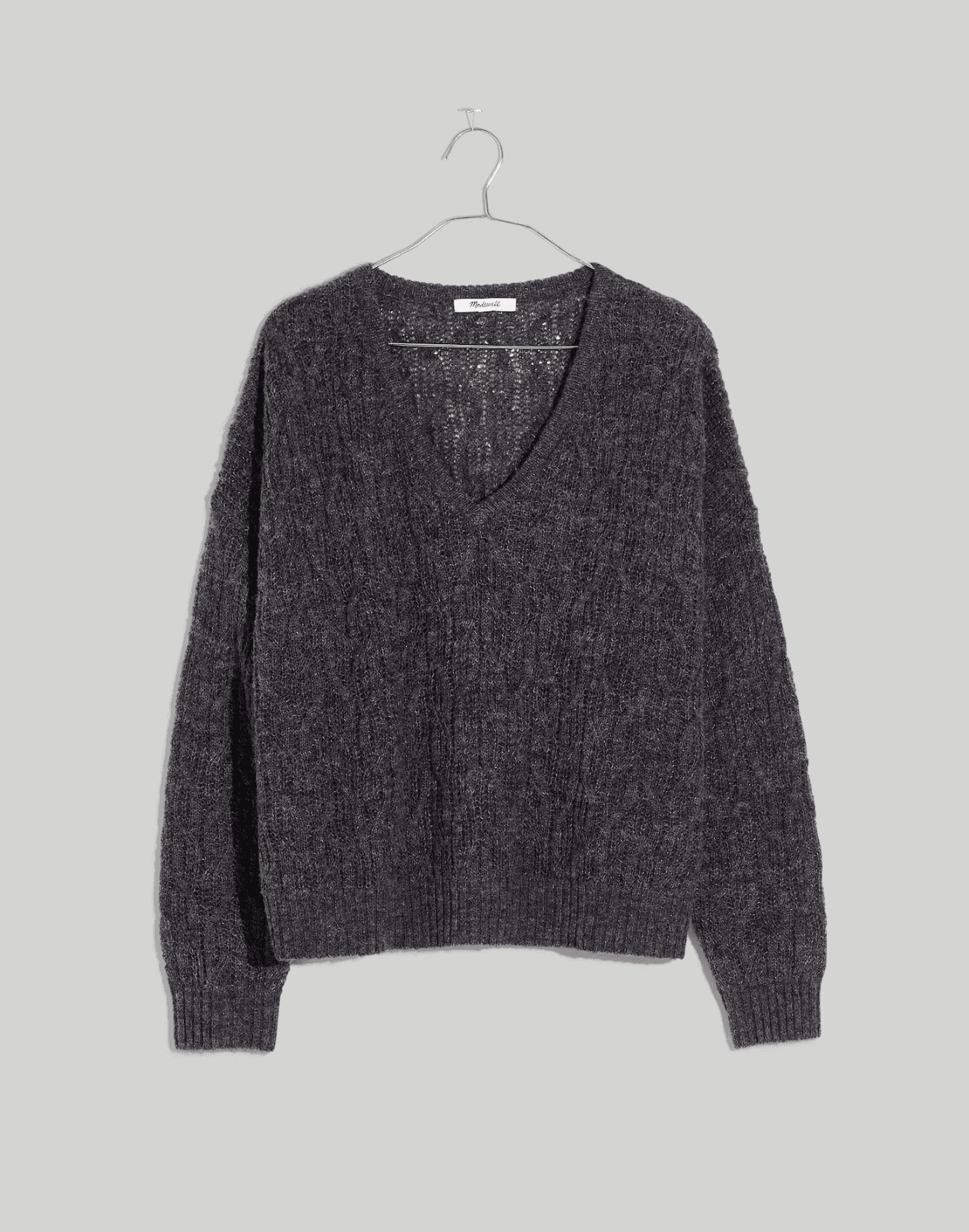 Madewell Alna Alpaca Blend Boxy Relax-Fit V-Neck Sweater Grey Carbon Women's M - Thumbnail 2