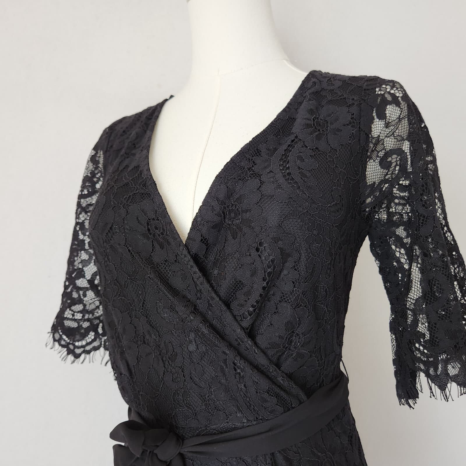 Blue Rain Lace Eyelet Surplice Glam Romper Ribbon Belt Lined Black Women's XS - Thumbnail 6
