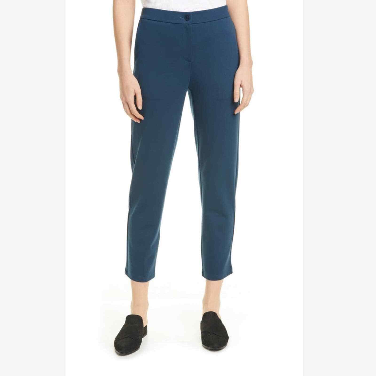 EILEEN FISHER Slim Leg Tencel Blend Ponte CropPants Zip Elastic Waist Blue Sz.PS - Thumbnail 3