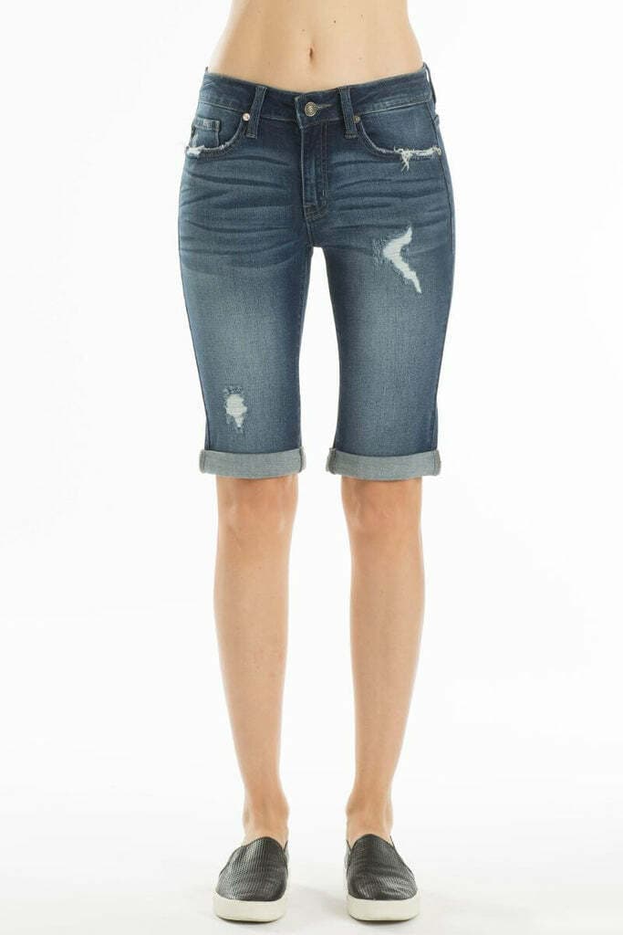 KanCan Milla Bermuda Distressed Jean Shorts Stretch Zip Pocket Blue Women Sz.25