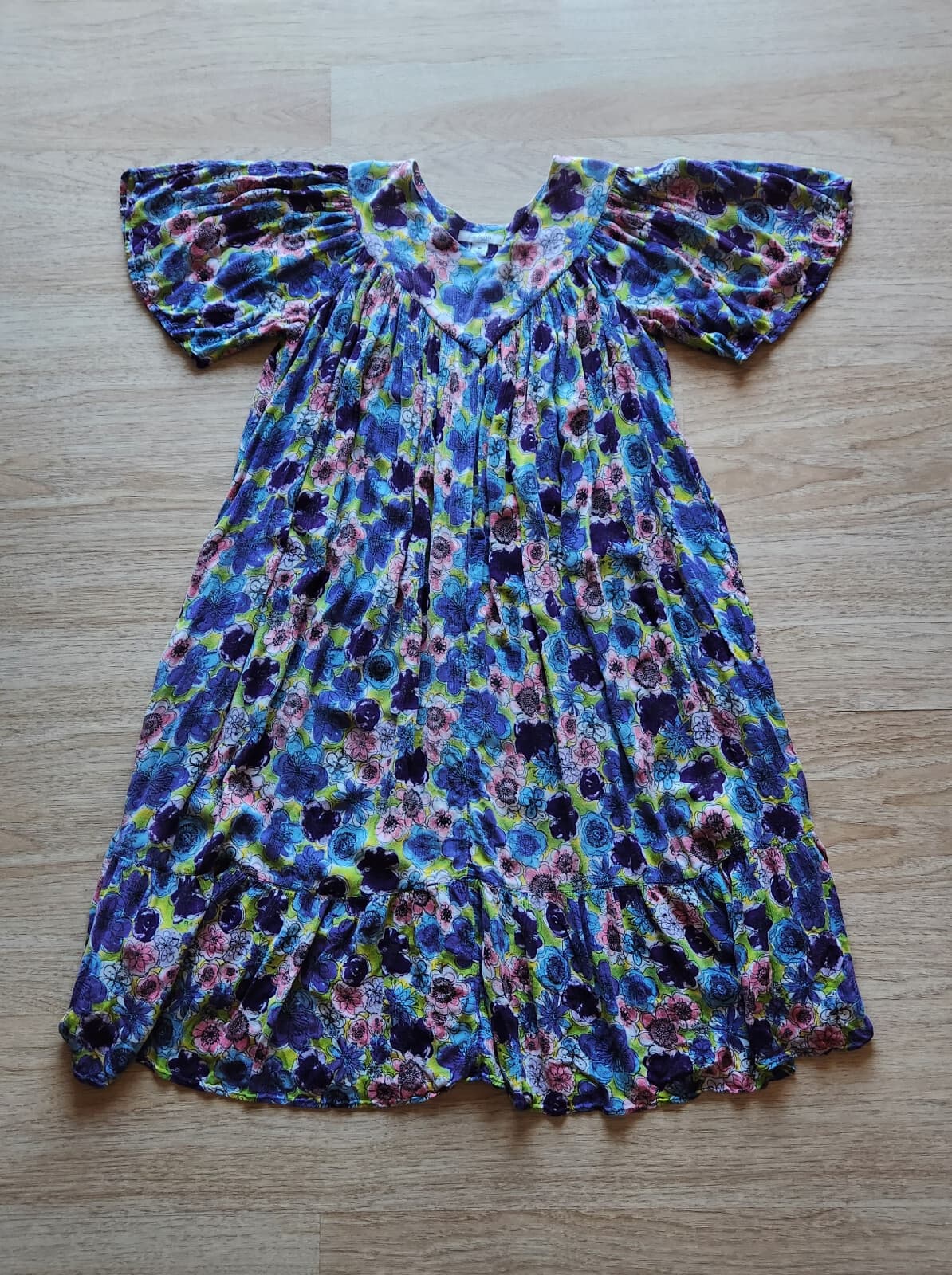 Go Softly Patio Floral Muumuu Dress Short Sleeve Pocket Crinkle Rayon Women's M - Thumbnail 5