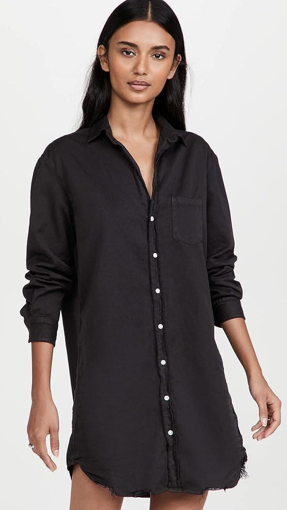 Frank & Eileen $328 Mary Famous Denim Black Classic Shirtdress Distressed Hem XS - Thumbnail 6