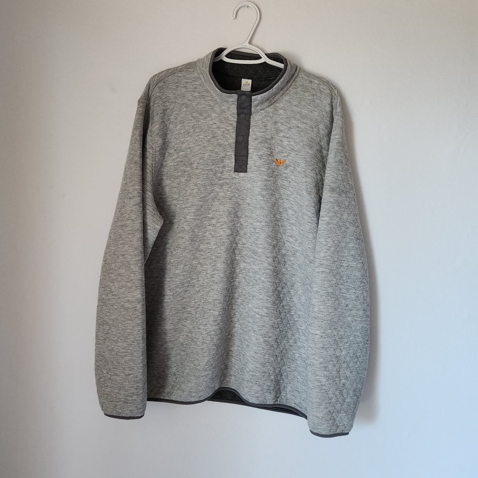 Marine Layer Corbet Quilted Bee Embroidery Pullover 1/4 Snap Mock Gray Women XXL - Thumbnail 8