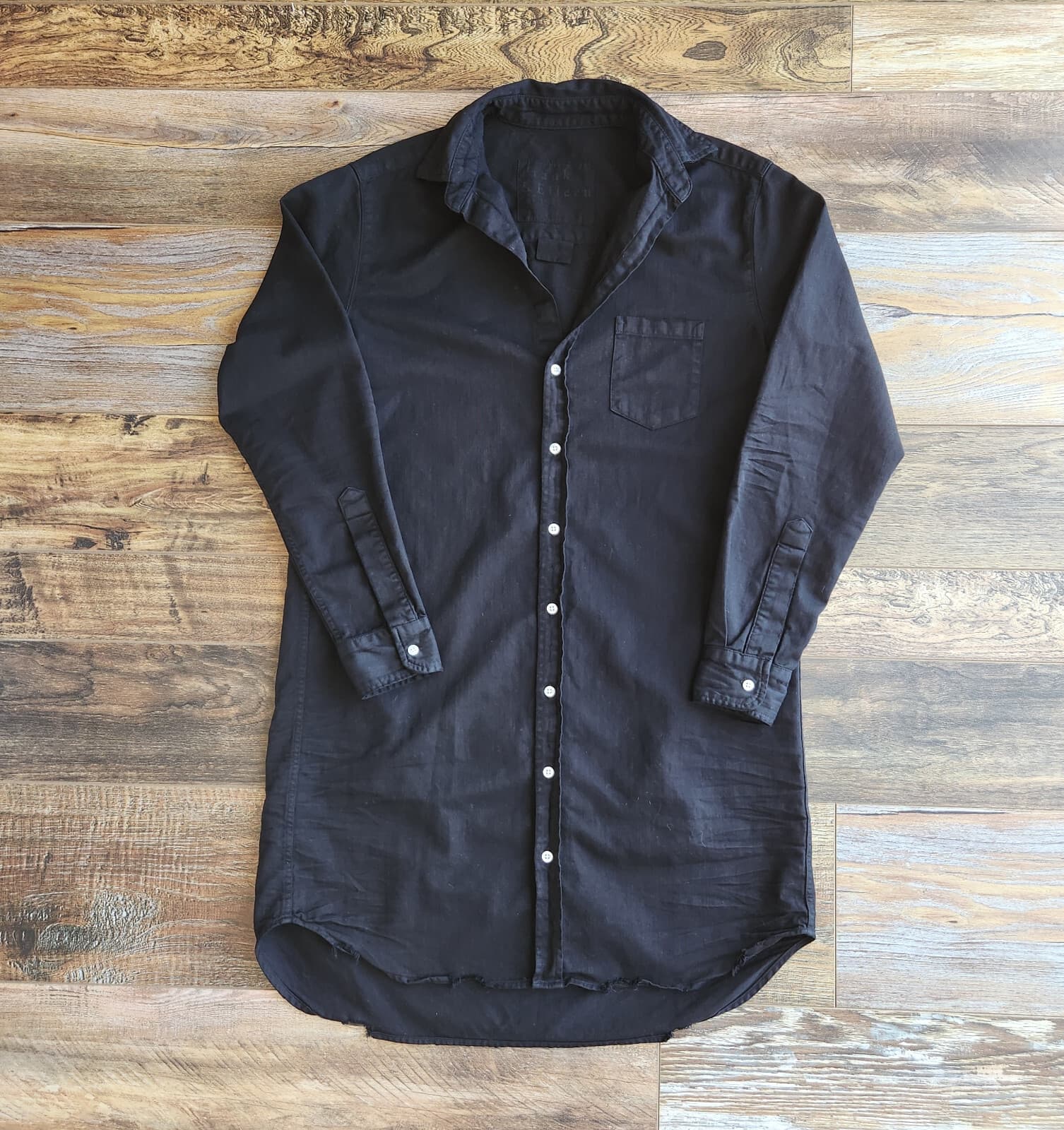 Frank & Eileen $328 Mary Famous Denim Black Classic Shirtdress Distressed Hem XS - Thumbnail 5