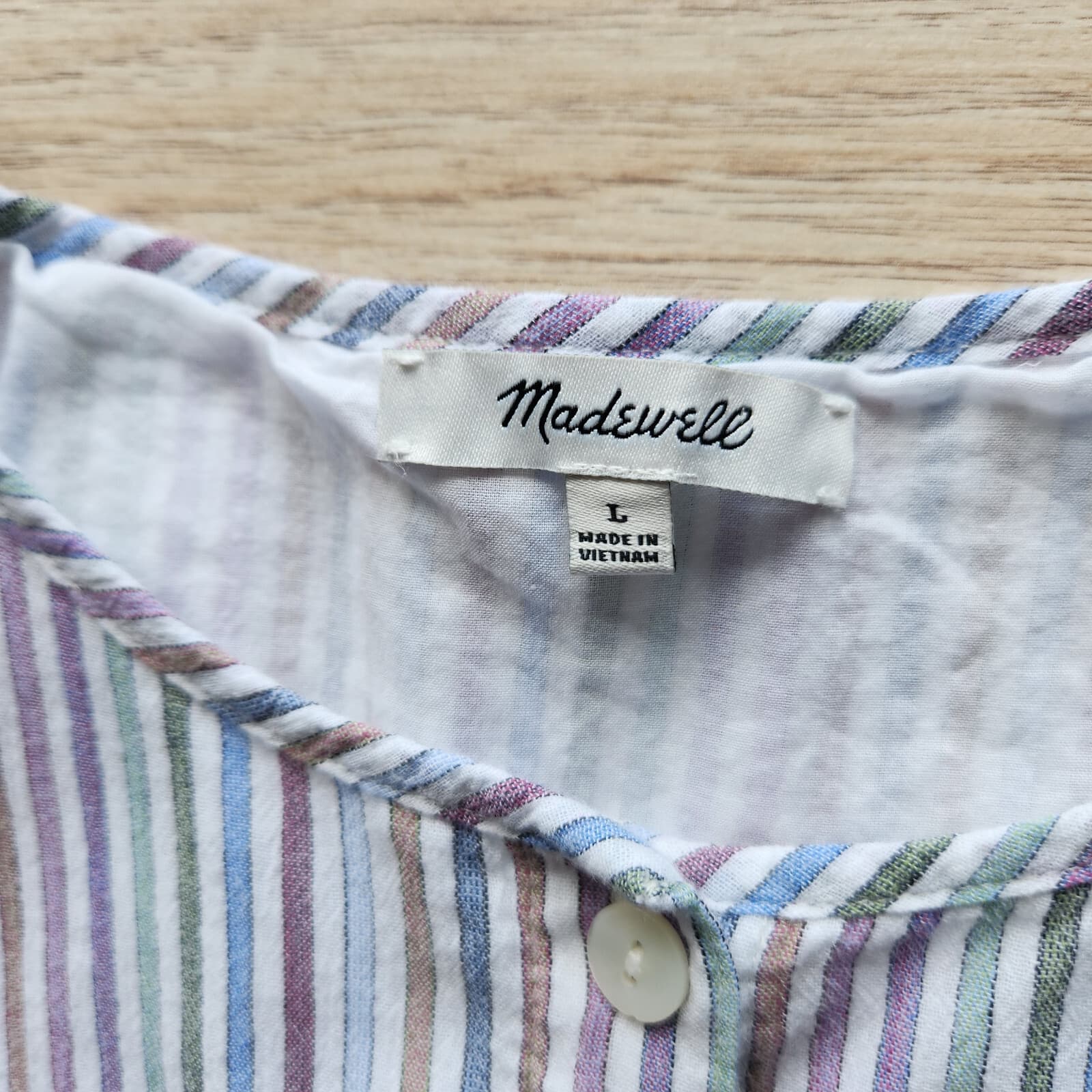 Madewell Striped Crewneck Button Front Tiered Mini Dress Multicolor Cotton Sz.L - Thumbnail 9