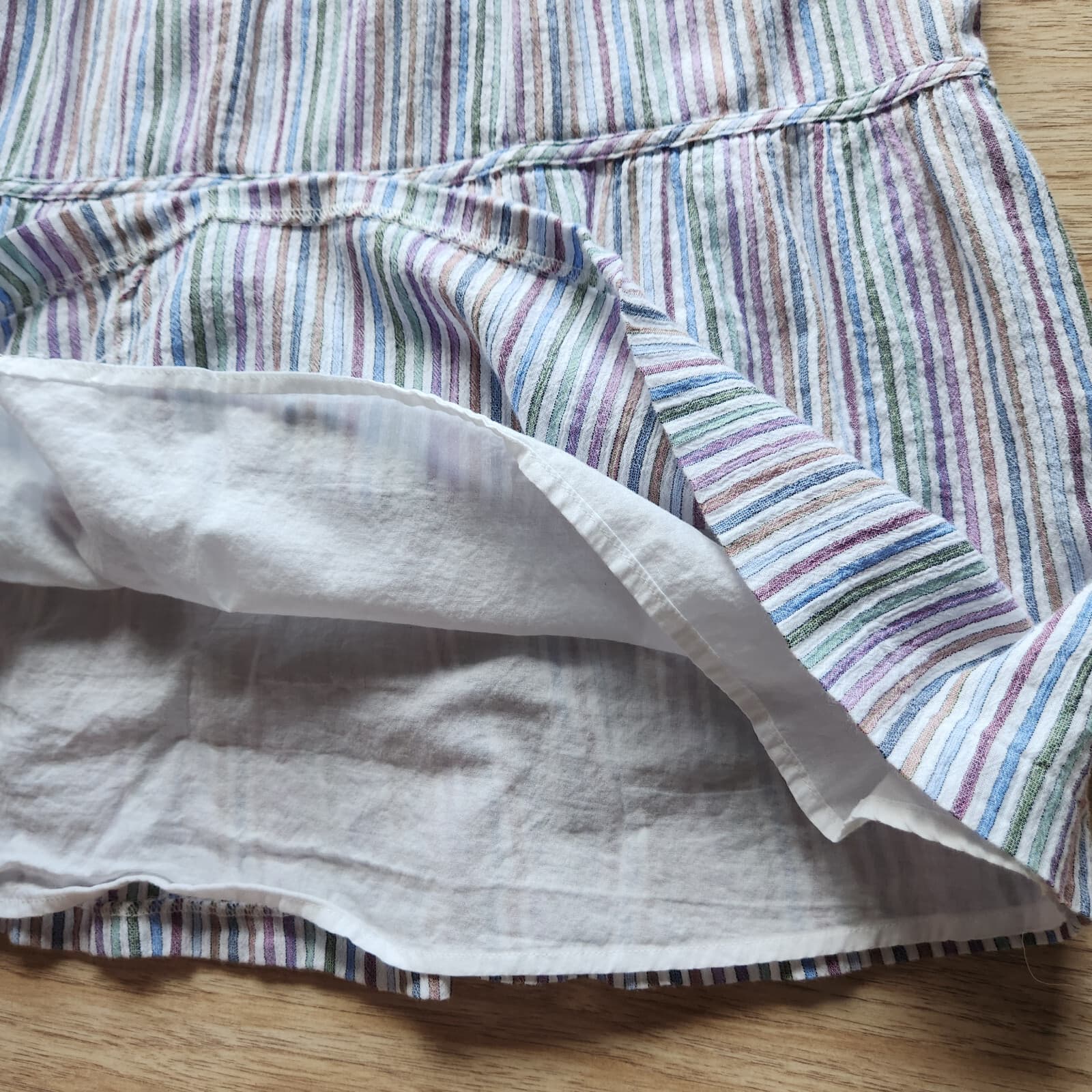 Madewell Striped Crewneck Button Front Tiered Mini Dress Multicolor Cotton Sz.L - Thumbnail 8