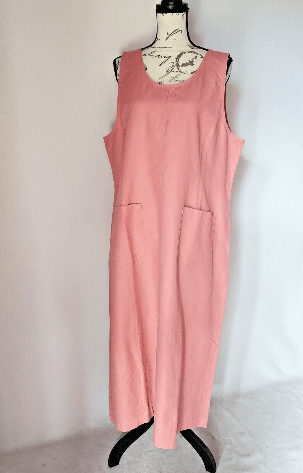 NWoT Vintage L.L.Bean Linen Cotton Maxi Shift Dress Sleeveless Salmon Sz.20-Pet