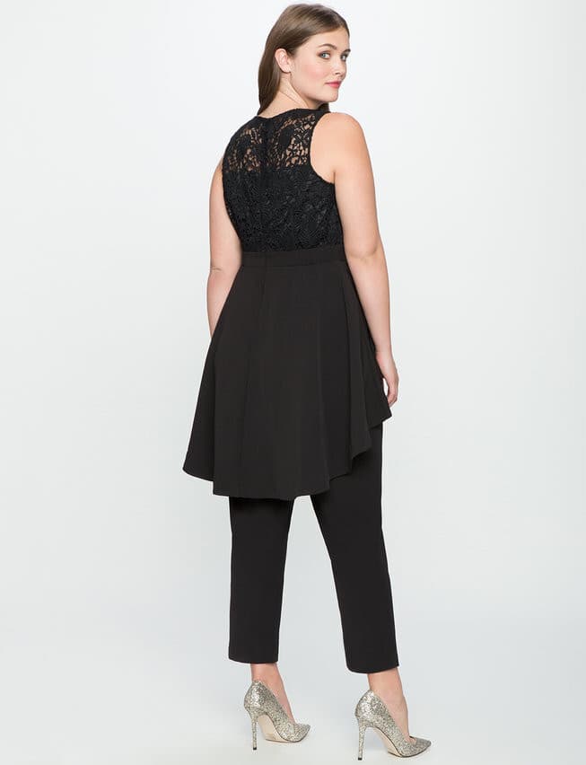 NWT ELOQUII Studio Hi-Low Peplum Lace Jumpsuit Sleeveless Black Plus Sz.18 $160 - Thumbnail 3