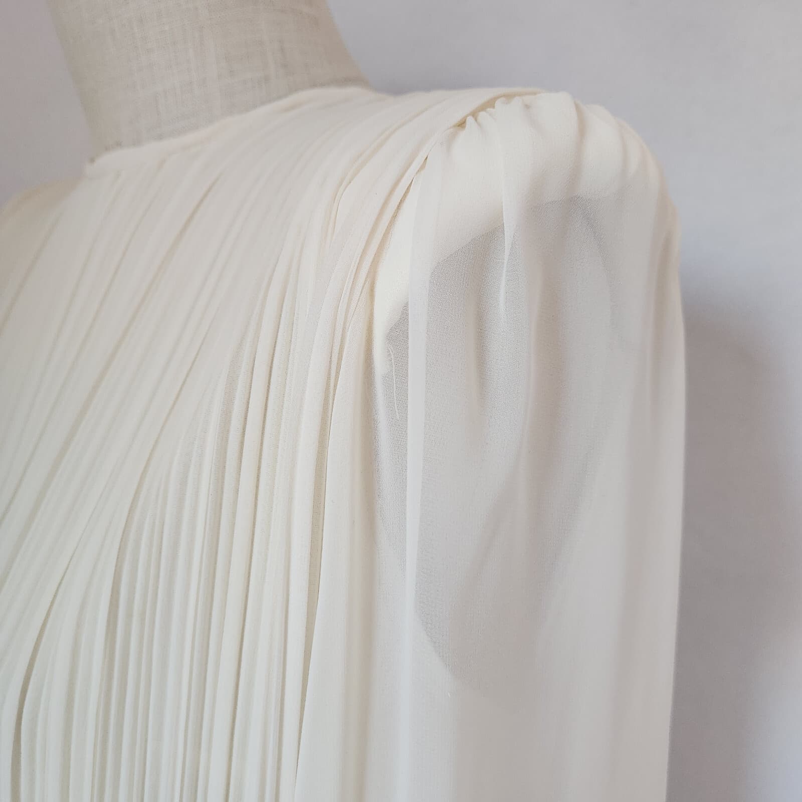 Vintage Miss Elliette Lace Chiffon Pleated Formal Evening Midi Dress Ivory Sz.12 - Thumbnail 4