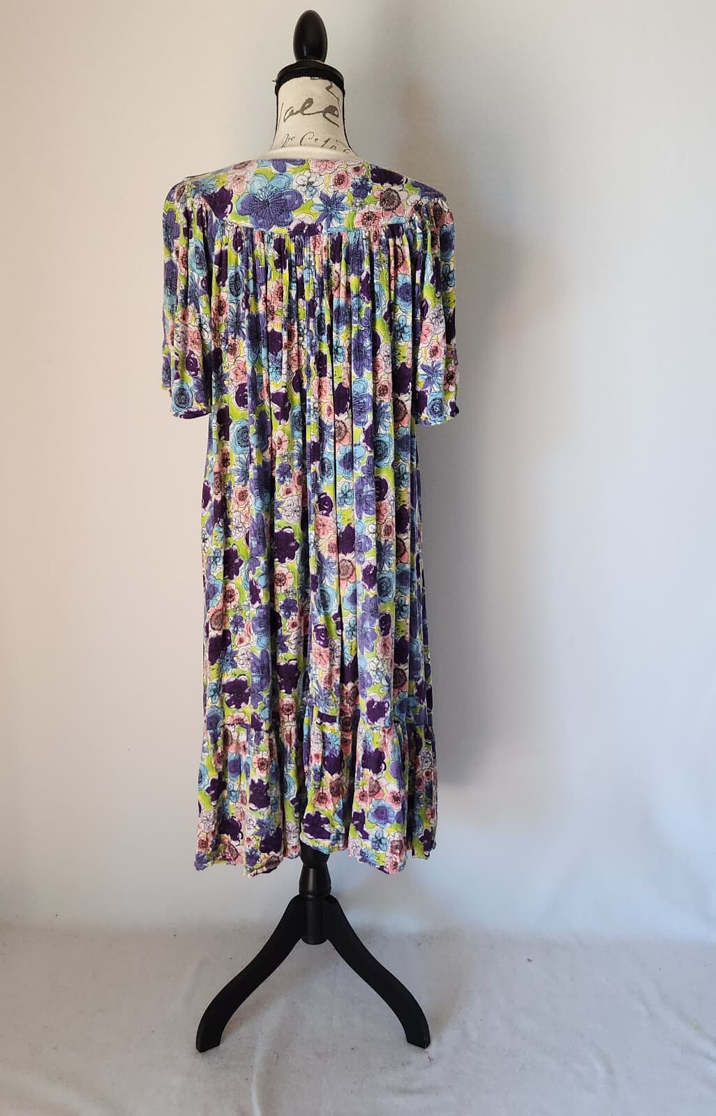 Go Softly Patio Floral Muumuu Dress Short Sleeve Pocket Crinkle Rayon Women's M - Thumbnail 4