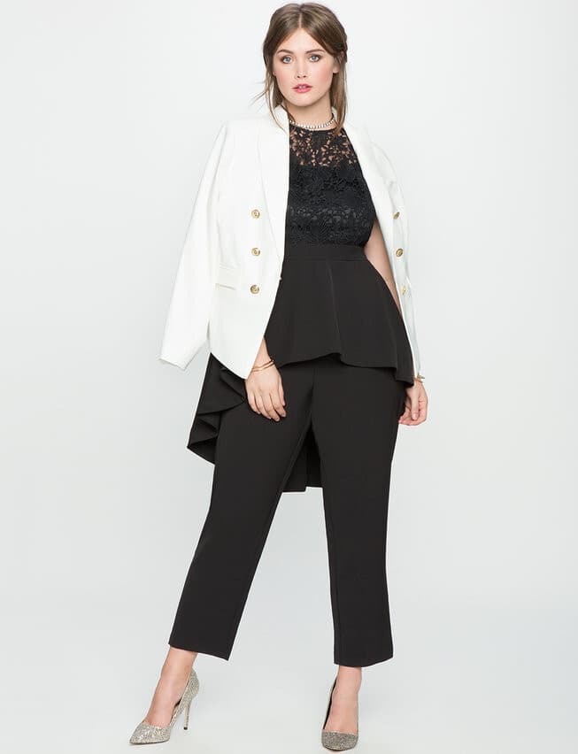 NWT ELOQUII Studio Hi-Low Peplum Lace Jumpsuit Sleeveless Black Plus Sz.18 $160 - Thumbnail 2