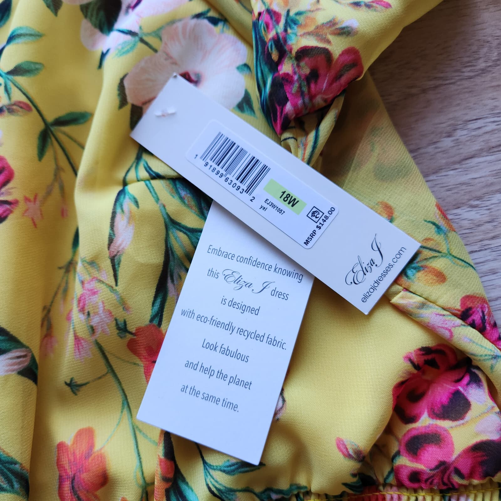 NWT Eliza J Floral Chiffon Jewel Neck Tiered Ruffle Dress Smock-Waist Sz.18 $148 - Thumbnail 10