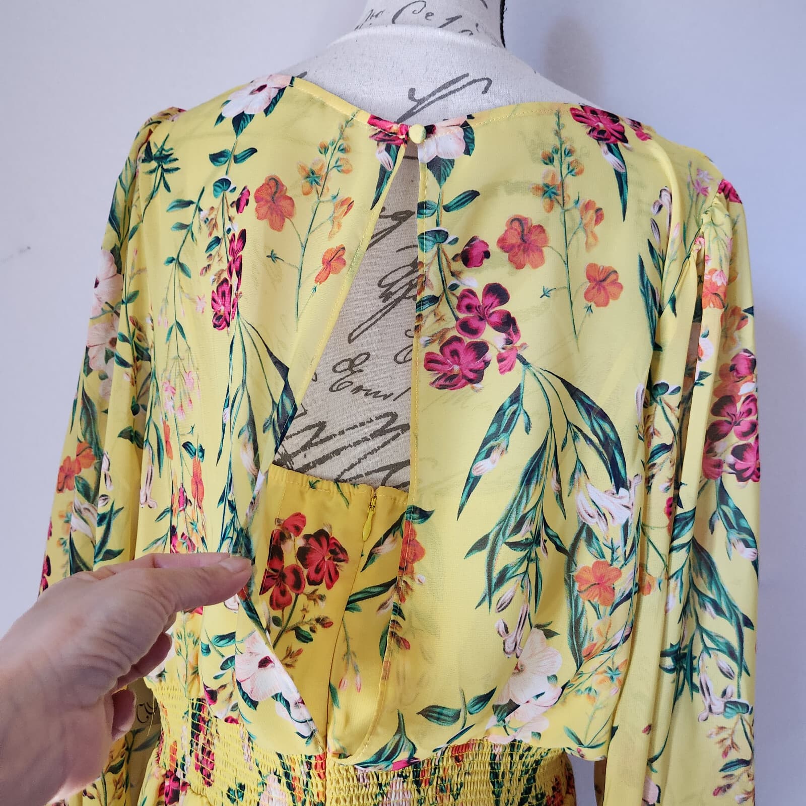 NWT Eliza J Floral Chiffon Jewel Neck Tiered Ruffle Dress Smock-Waist Sz.18 $148 - Thumbnail 5