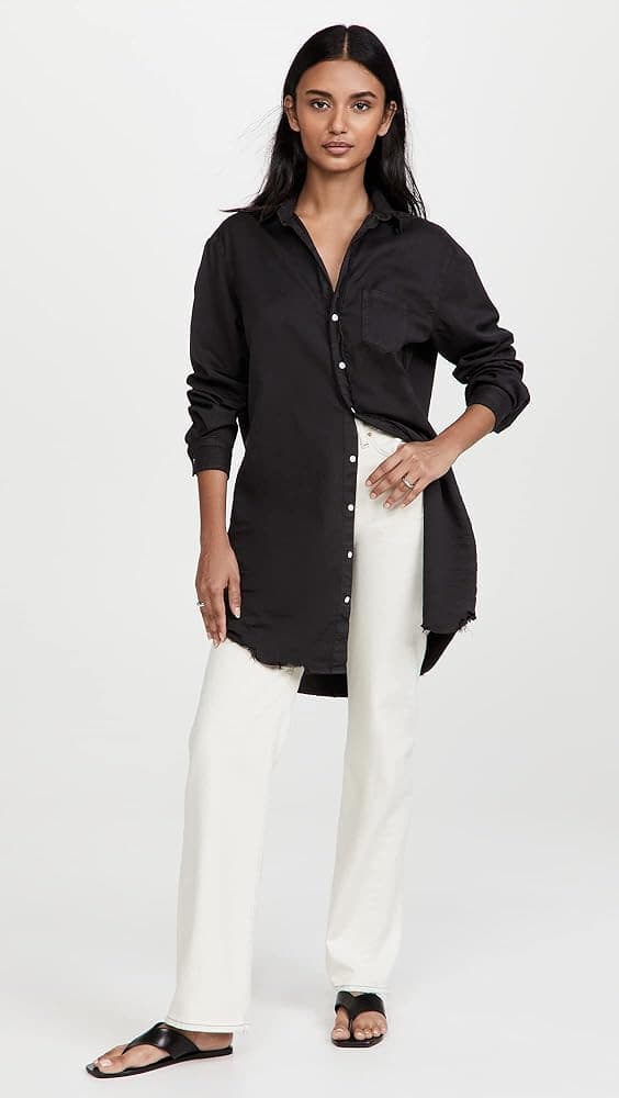 Frank & Eileen $328 Mary Famous Denim Black Classic Shirtdress Distressed Hem XS - Thumbnail 9