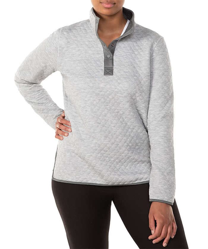 Marine Layer Corbet Quilted Bee Embroidery Pullover 1/4 Snap Mock Gray Women XXL - Thumbnail 3