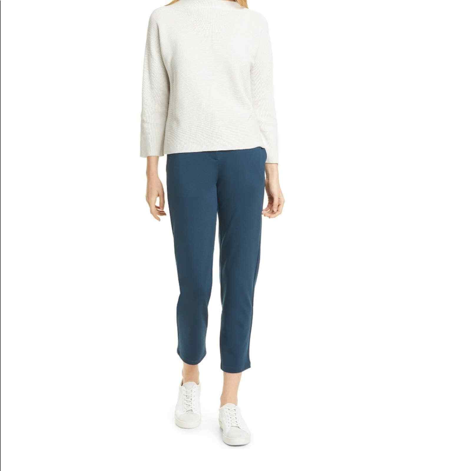 EILEEN FISHER Slim Leg Tencel Blend Ponte CropPants Zip Elastic Waist Blue Sz.PS - Thumbnail 5